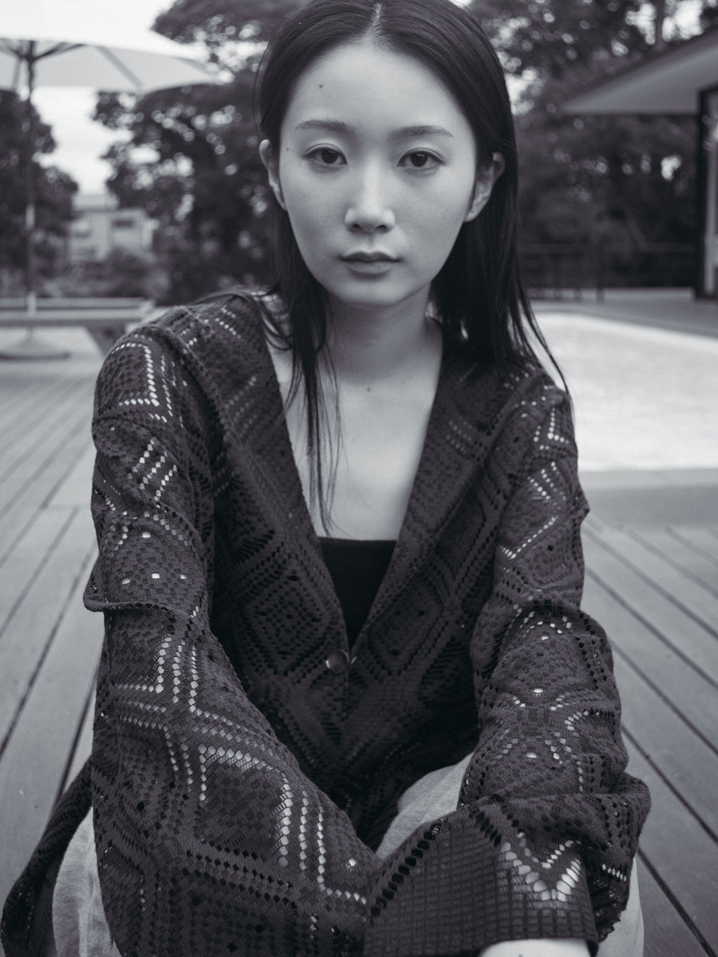 superNova. V neck cardigan - Diamond raschel lace / Navy