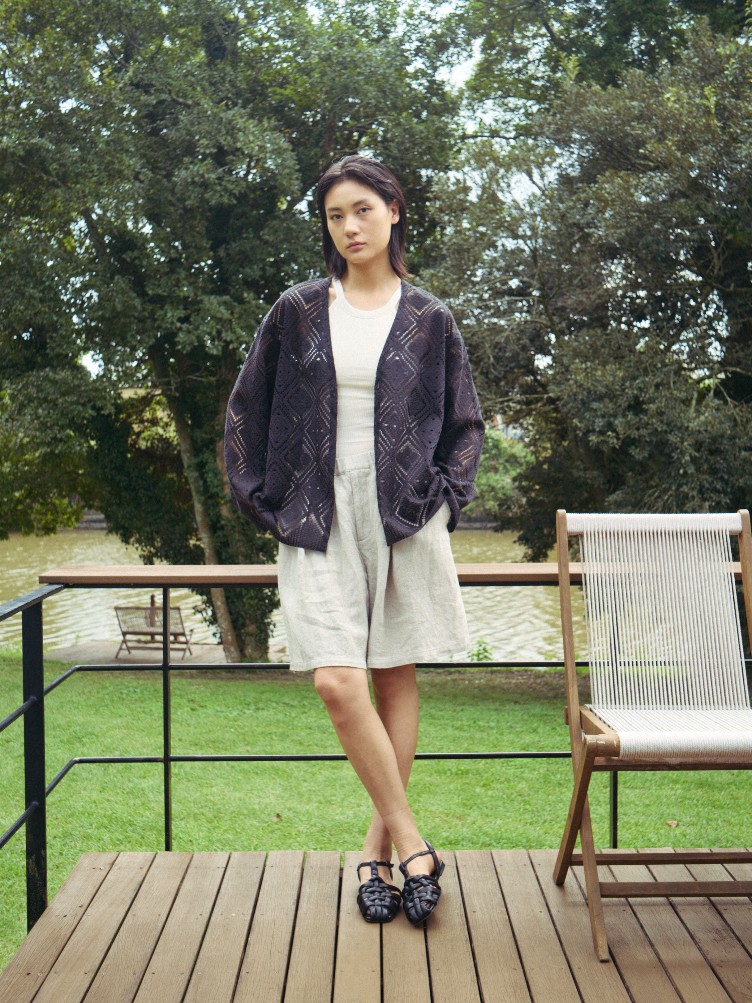superNova. V neck cardigan - Diamond raschel lace / Black