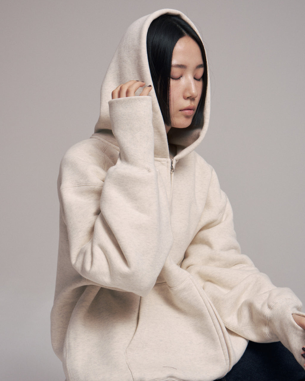 superNova. Oversized Jacquard Sweat Zip Hoodie / Oatmeal