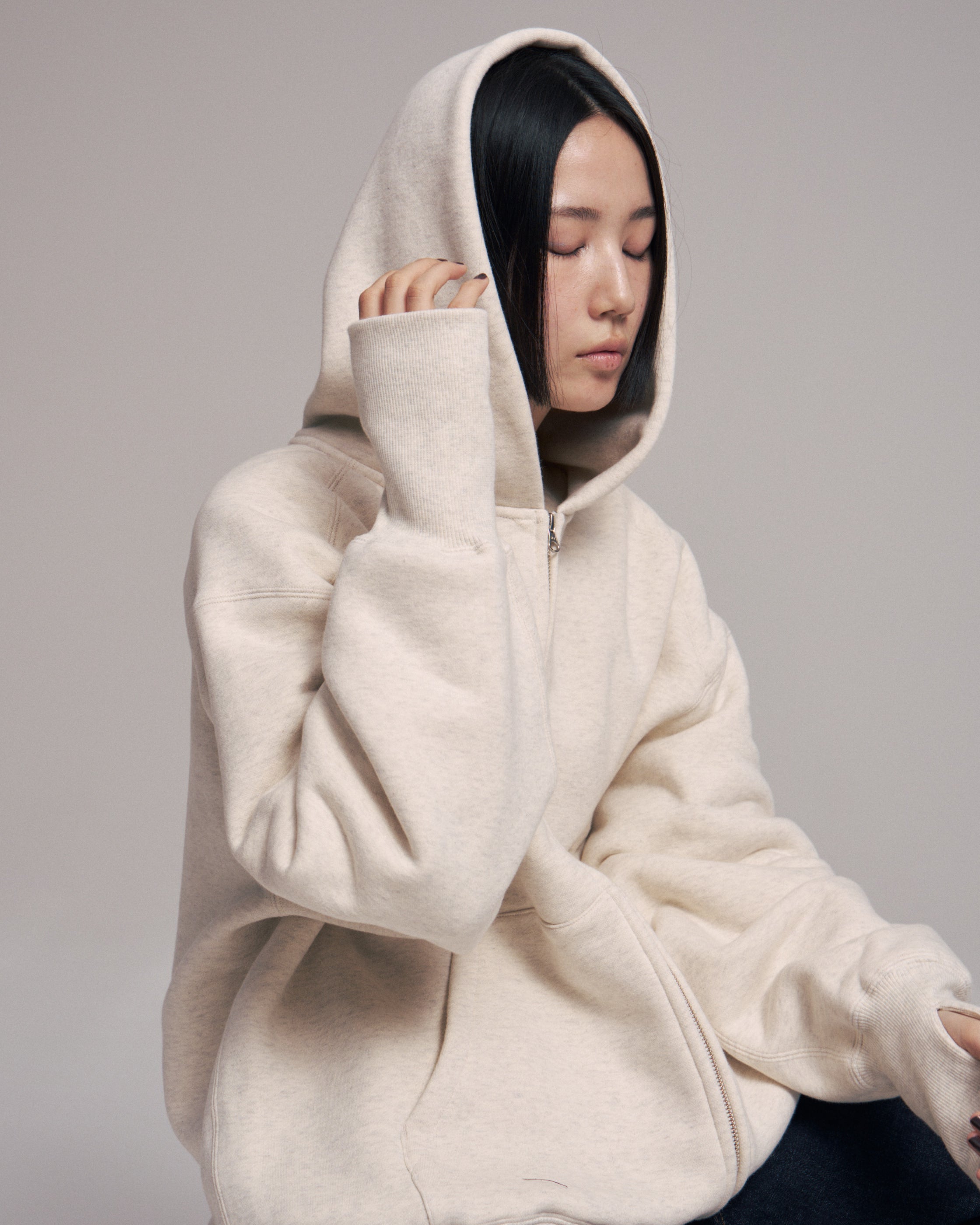 superNova. Oversized Jacquard Sweat Zip Hoodie / Oatmeal