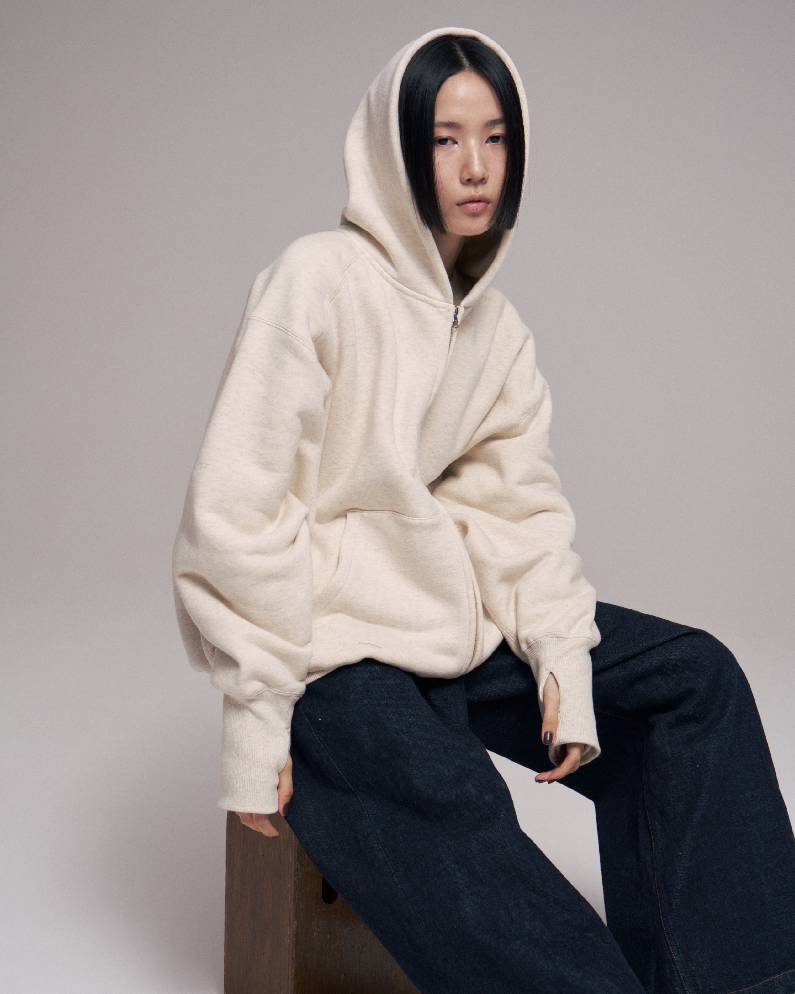 superNova. Oversized Jacquard Sweat Zip Hoodie / Oatmeal