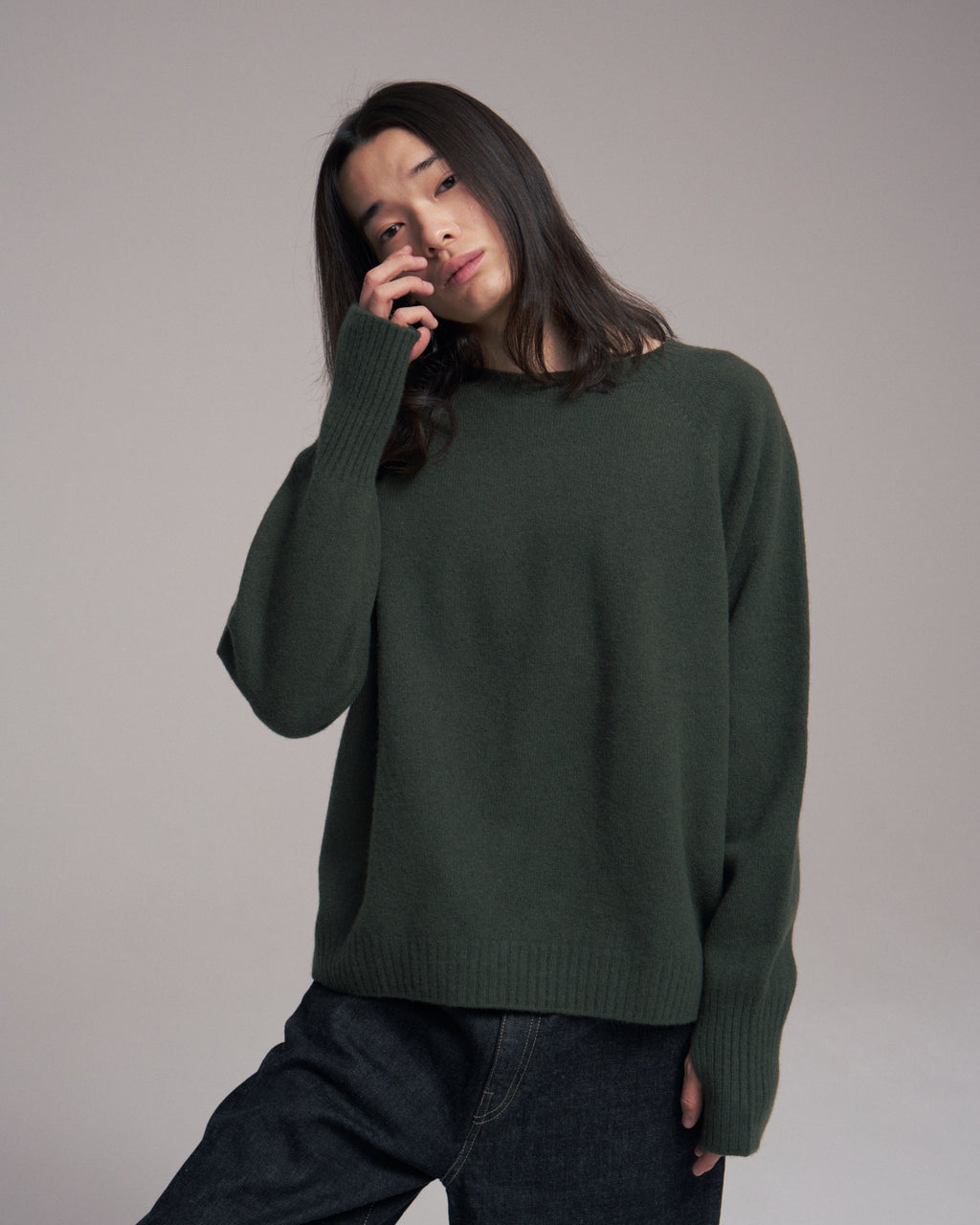 10月中発送予定 superNova. Wholegarment knit sweater - Wool & cashmere & silk / Olive