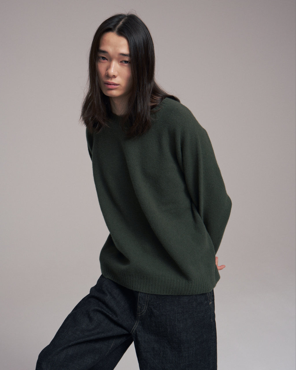 10月中発送予定 superNova. Wholegarment knit sweater - Wool & cashmere & silk / Olive