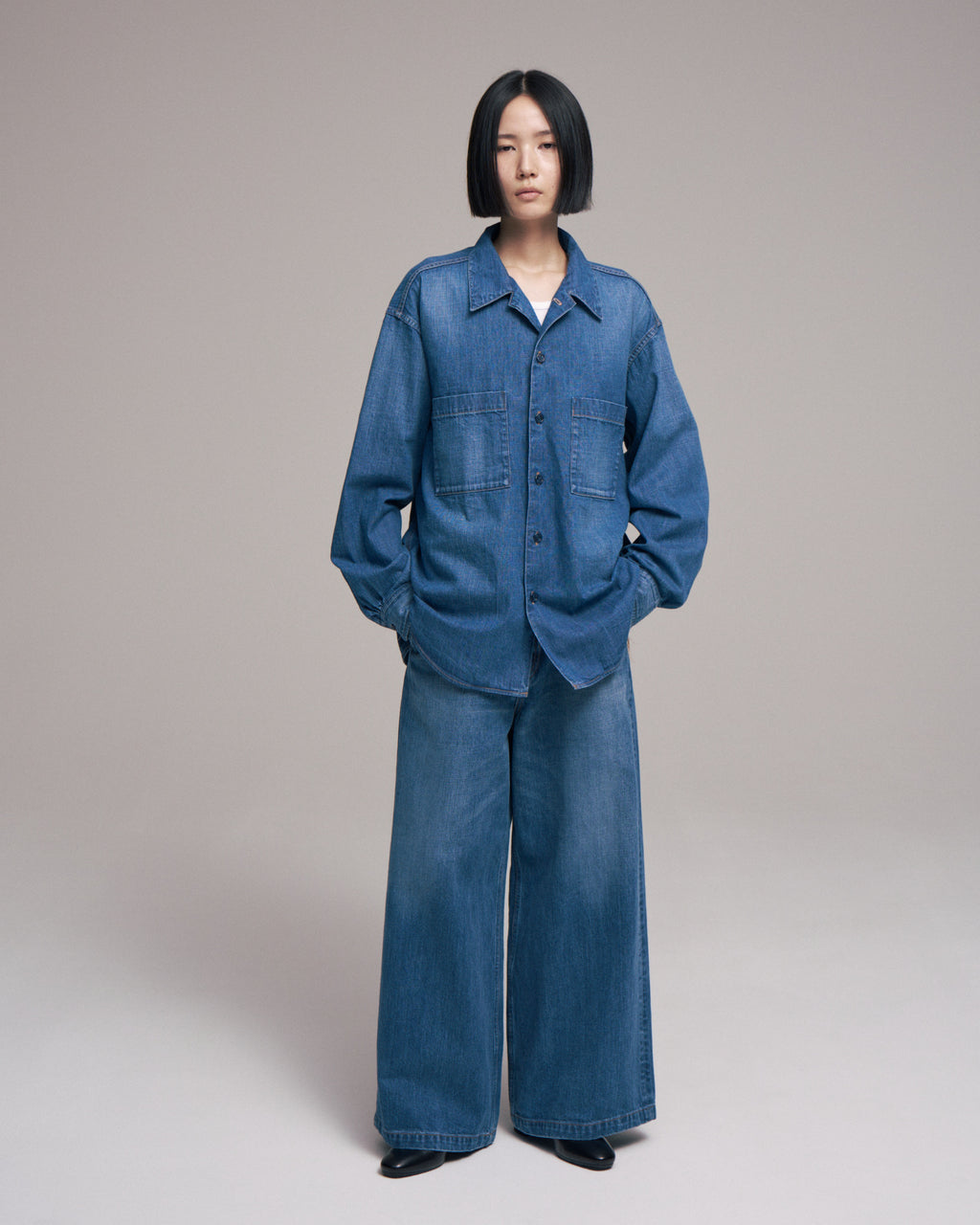 superNova. Denim big shirt - Old vintage wash / Mid indigo