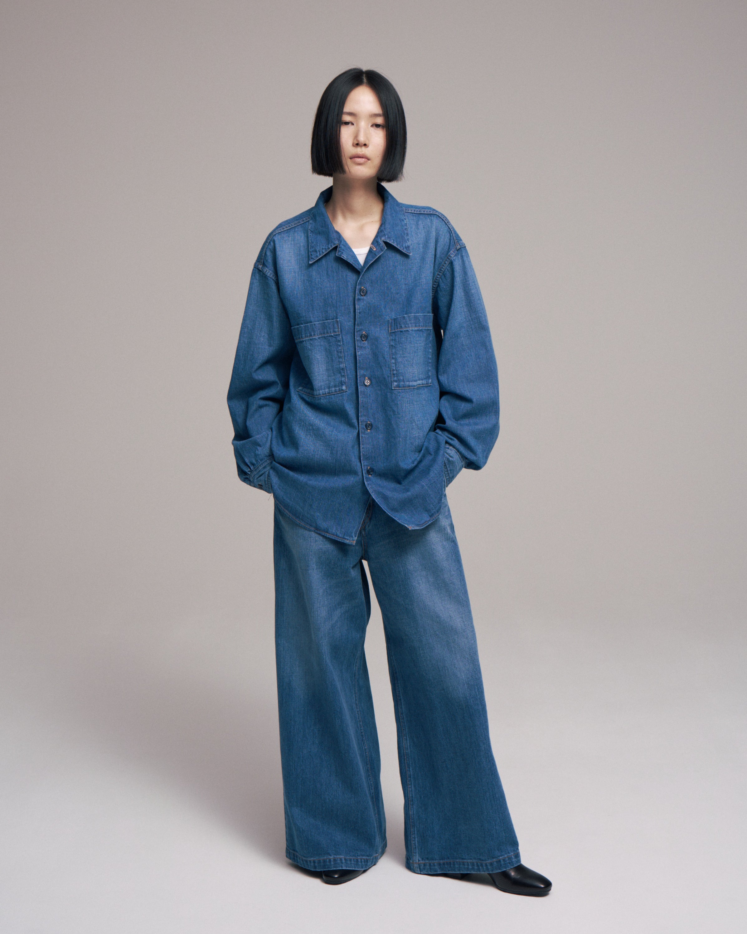 superNova. Denim big shirt - Old vintage wash / Mid indigo