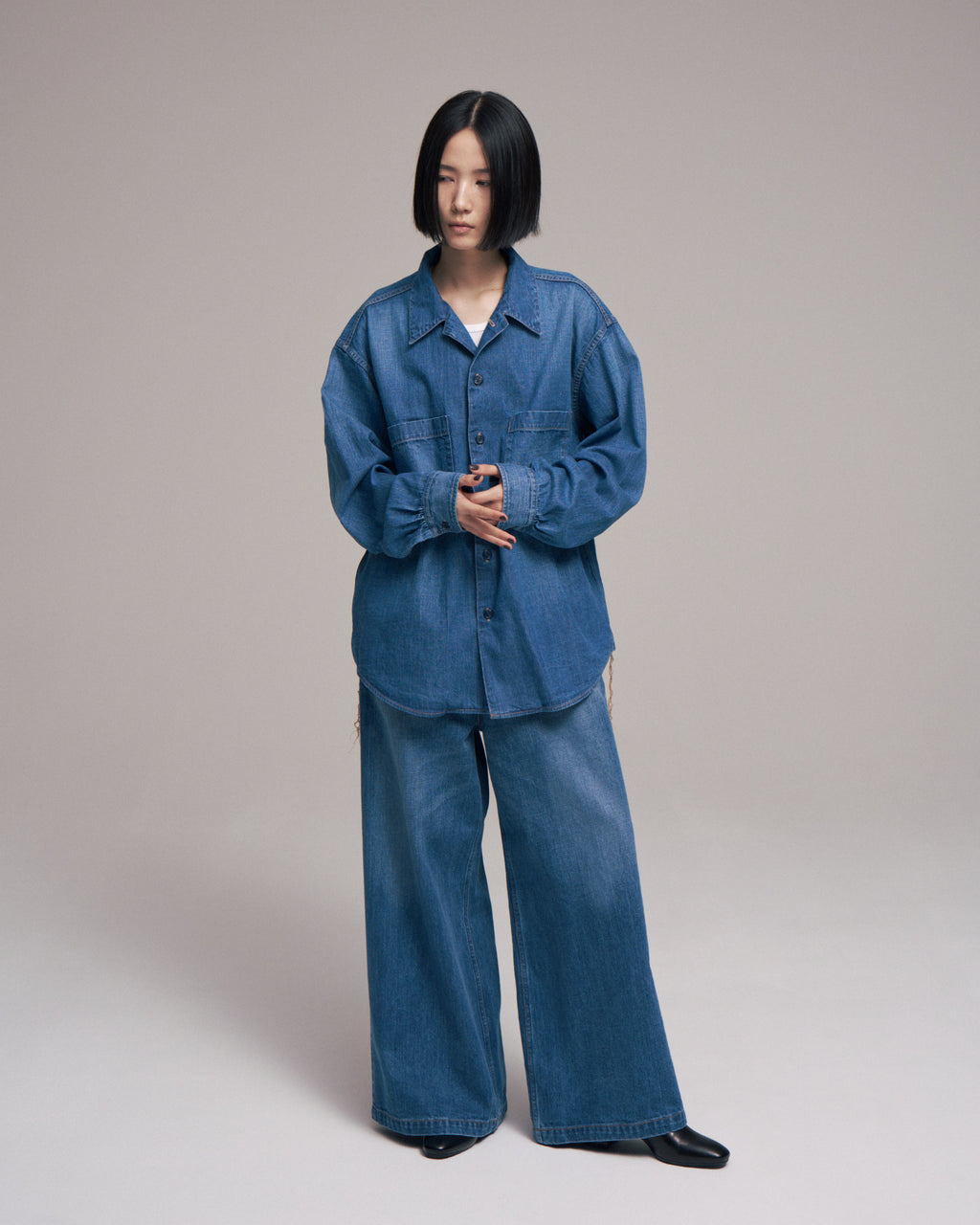superNova. Denim big shirt - Old vintage wash / Mid indigo