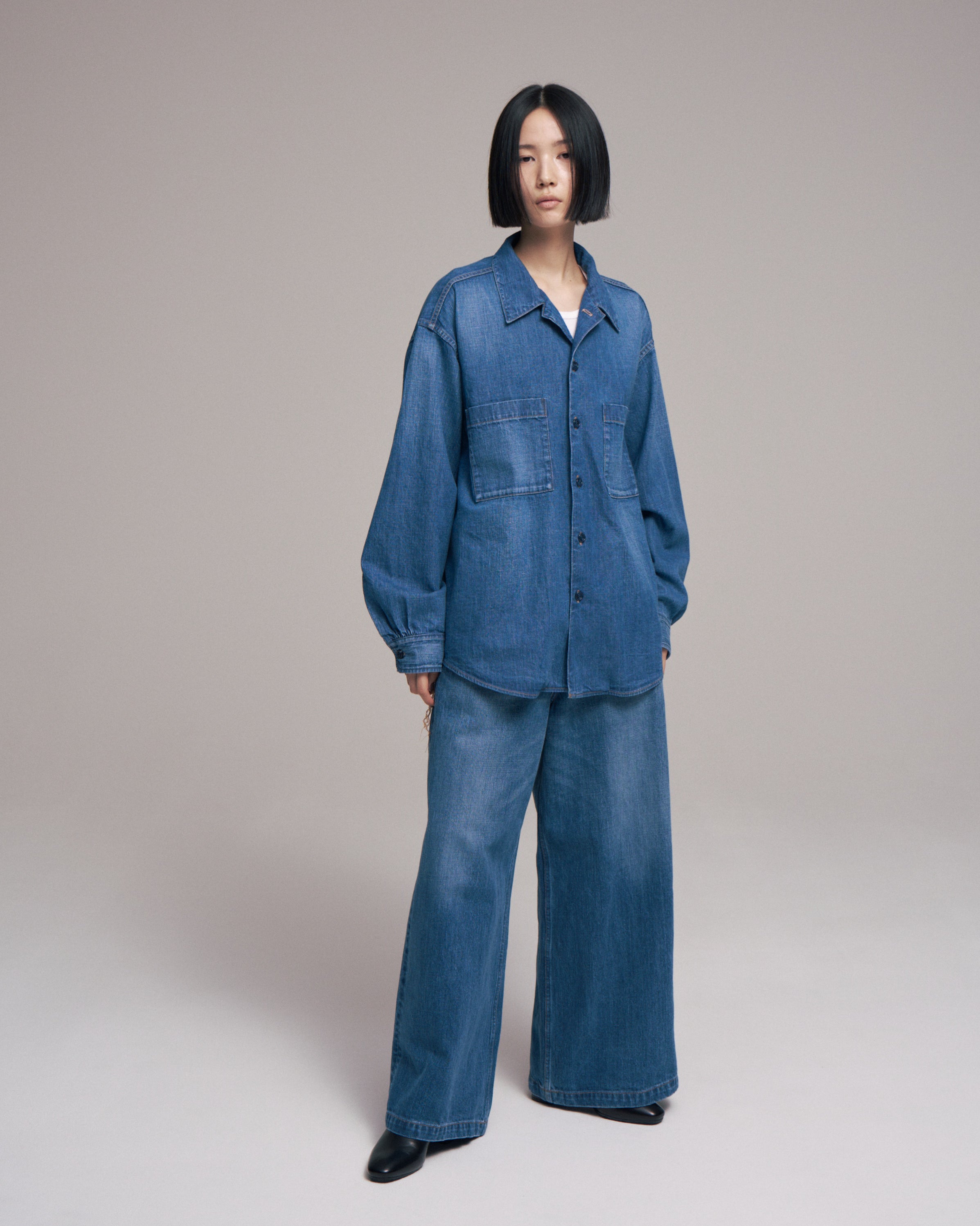 superNova. Denim big shirt - Old vintage wash / Mid indigo