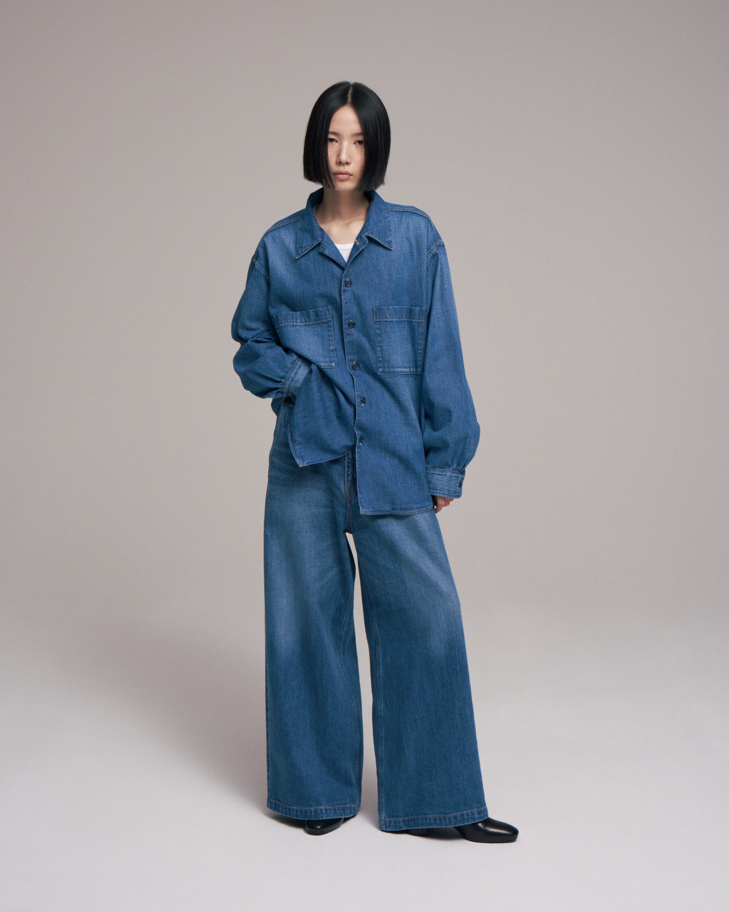 superNova. Denim big shirt - Old vintage wash / Mid indigo
