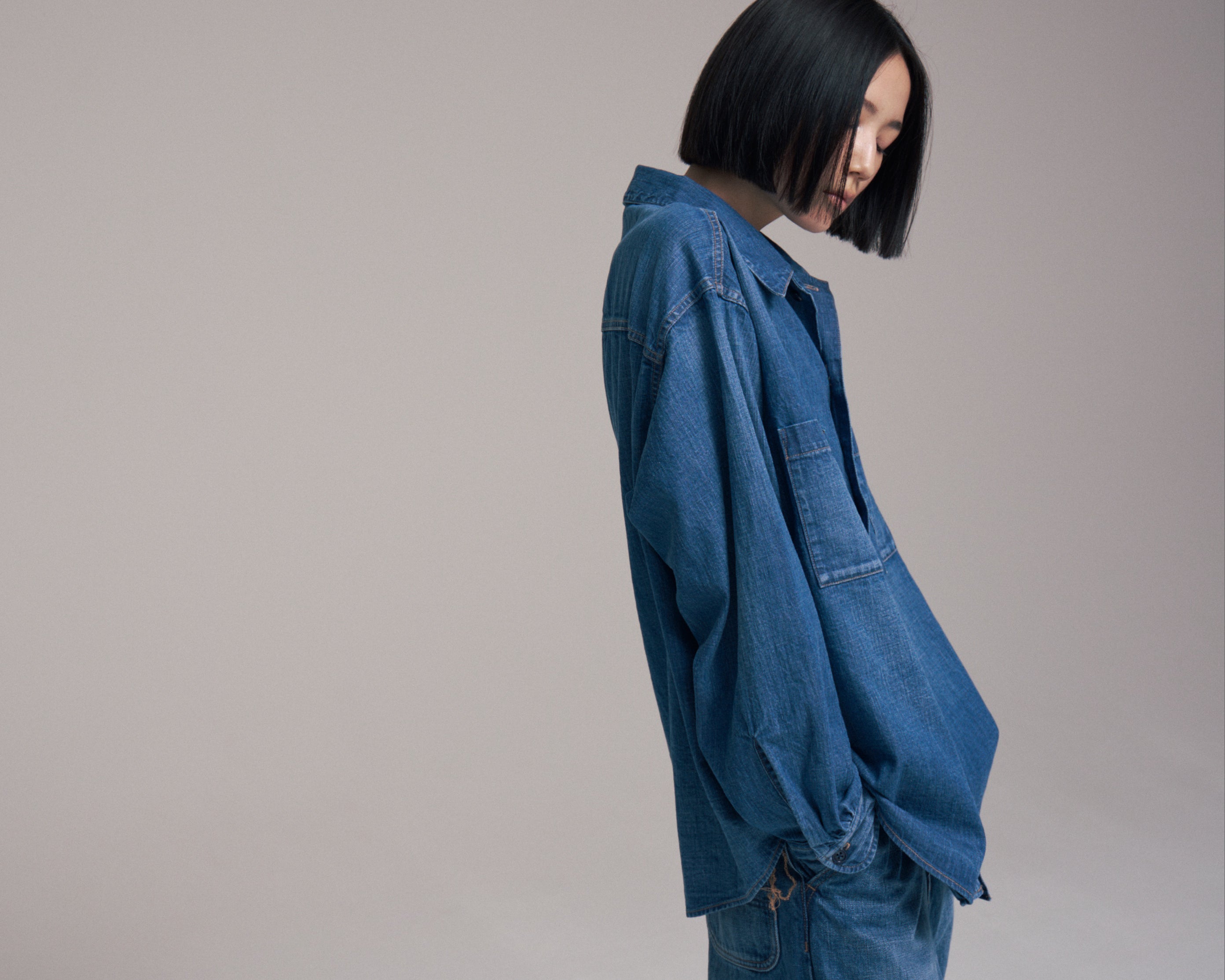 superNova. Denim big shirt - Old vintage wash / Mid indigo