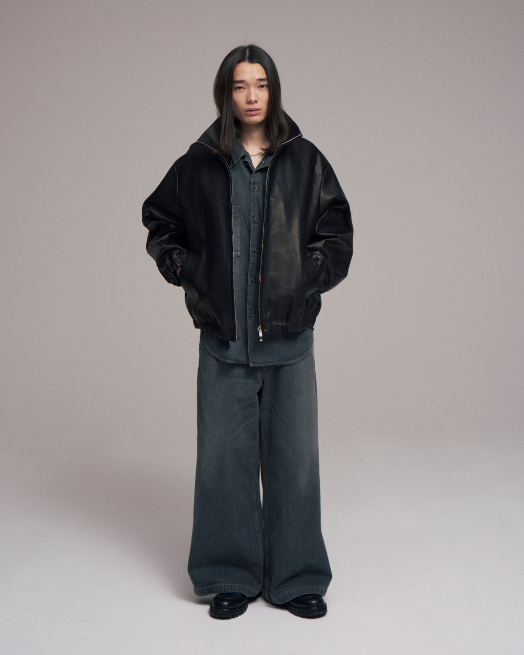 superNova. Leather track jacket - Horsehide / Black