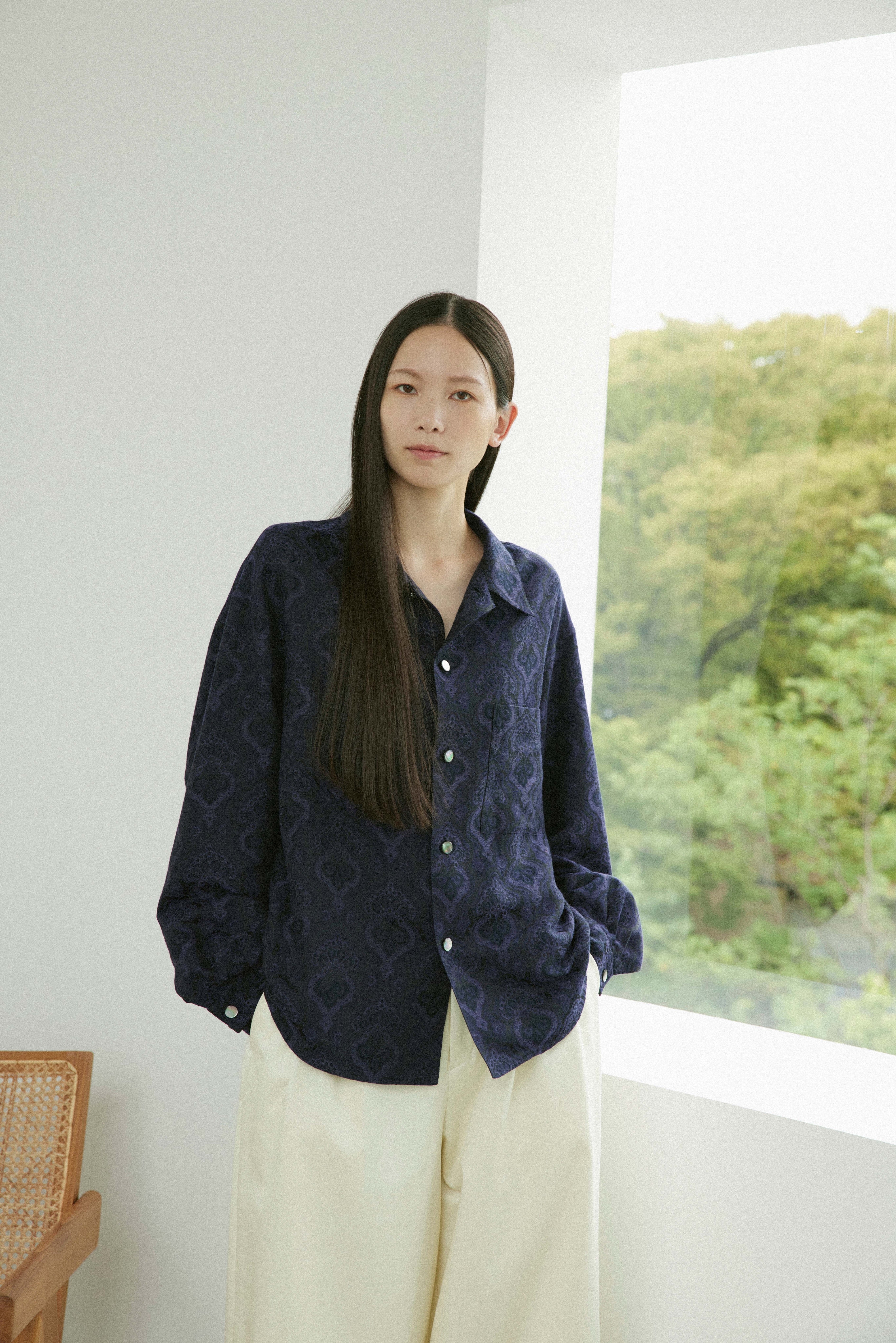 superNova. Big shirt jacket 弍 - Damask jacquard / Purple