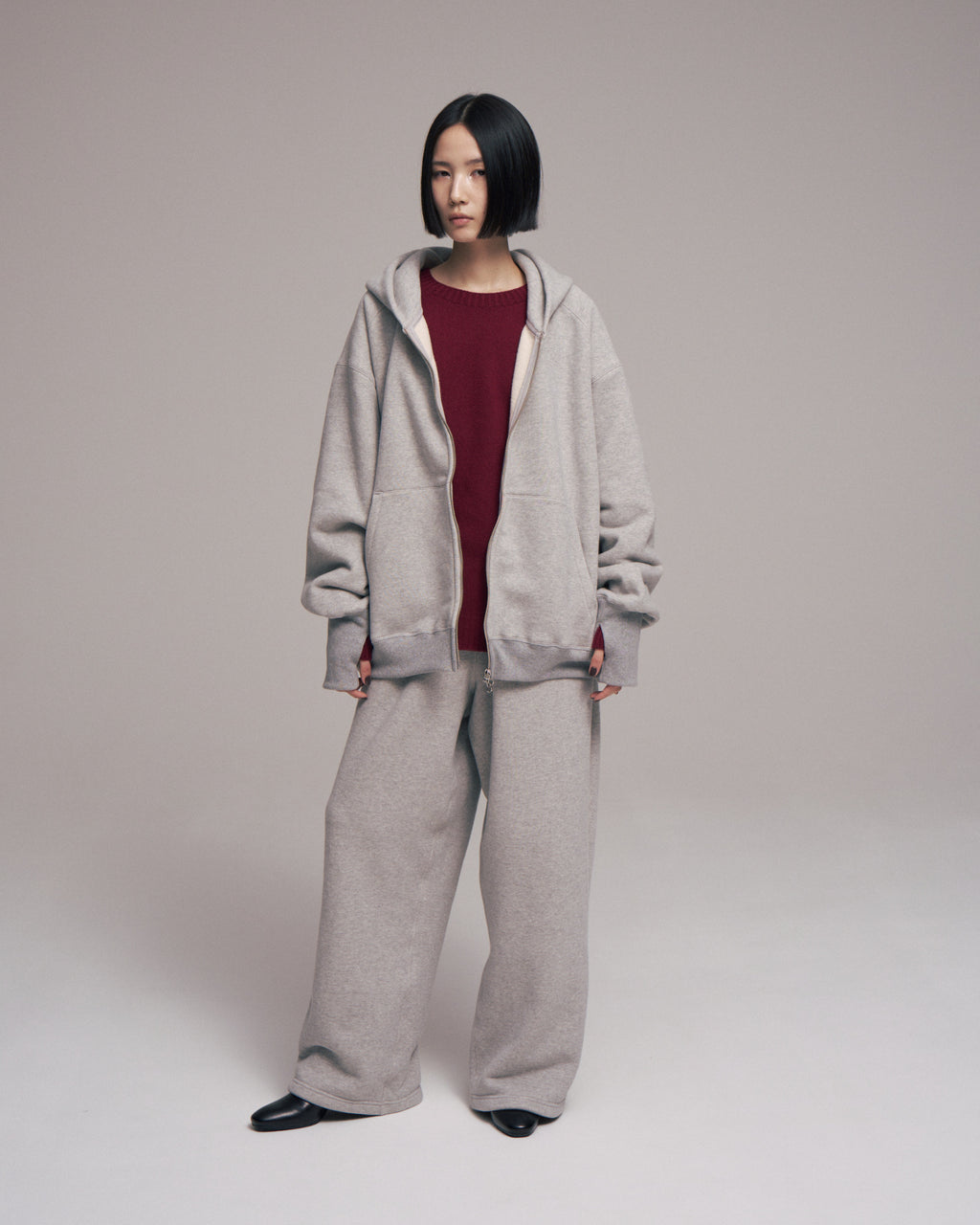superNova. Oversized Jacquard Sweat Zip Hoodie / Gray