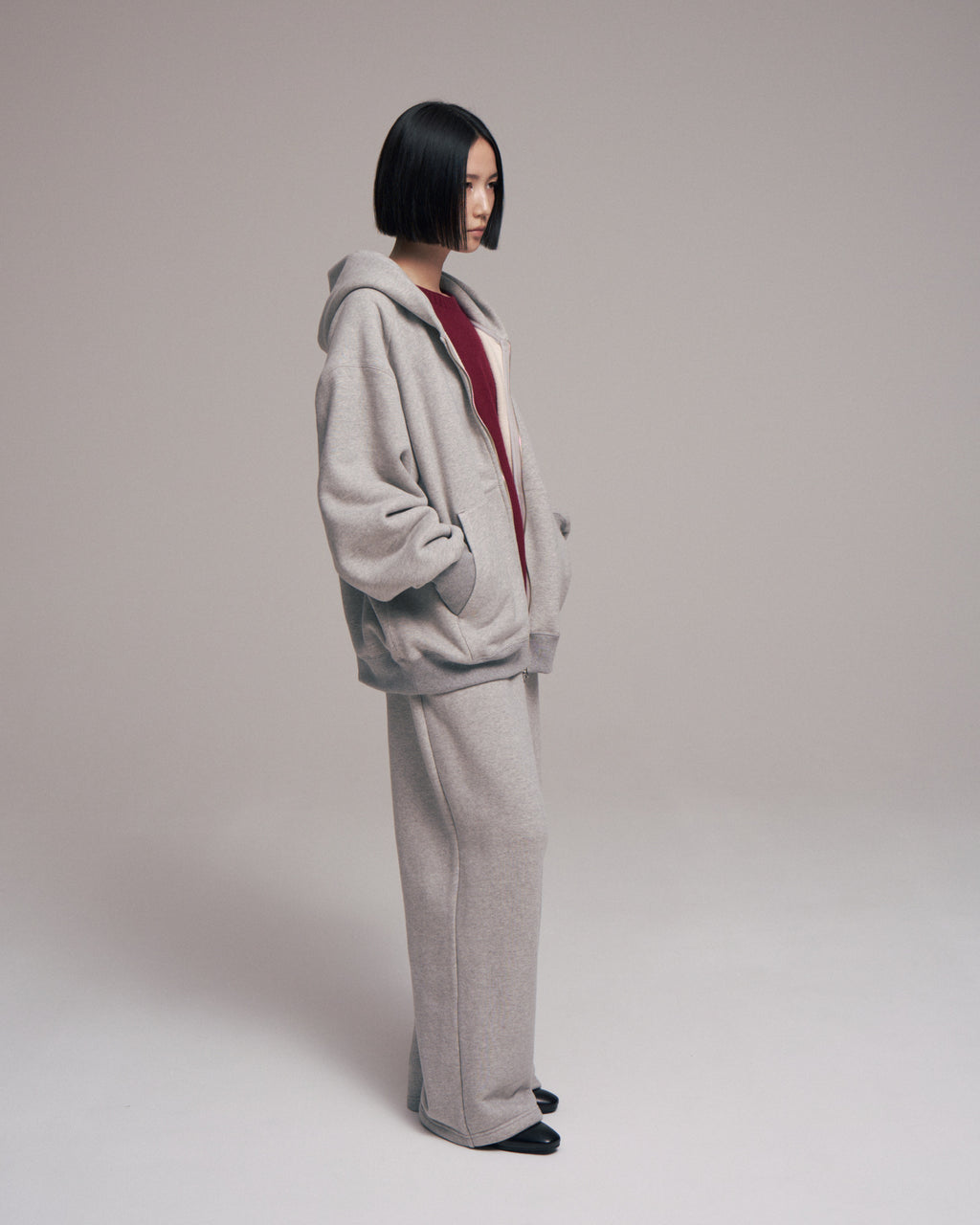 superNova. Oversized Jacquard Sweat Zip Hoodie / Gray