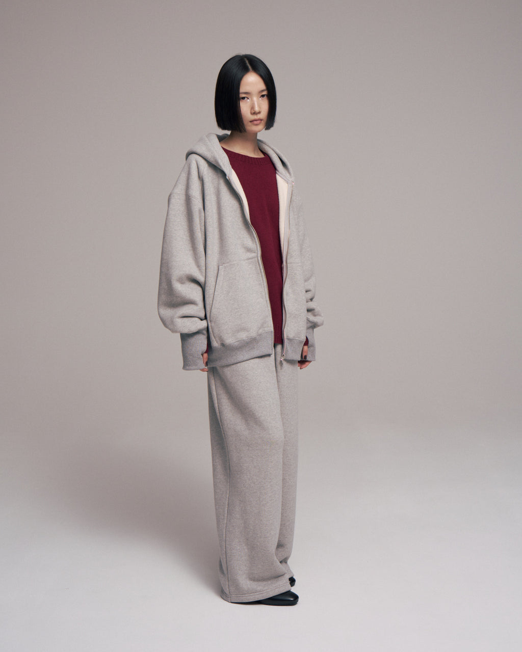 superNova. Oversized Jacquard Sweat Zip Hoodie / Gray