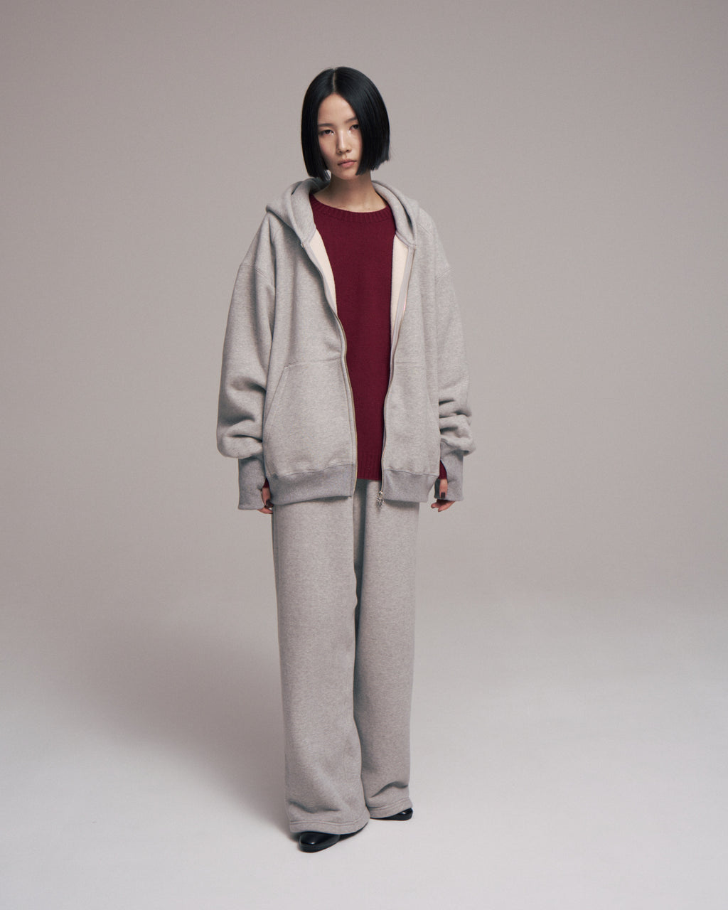 superNova. Oversized Jacquard Sweat Zip Hoodie / Gray