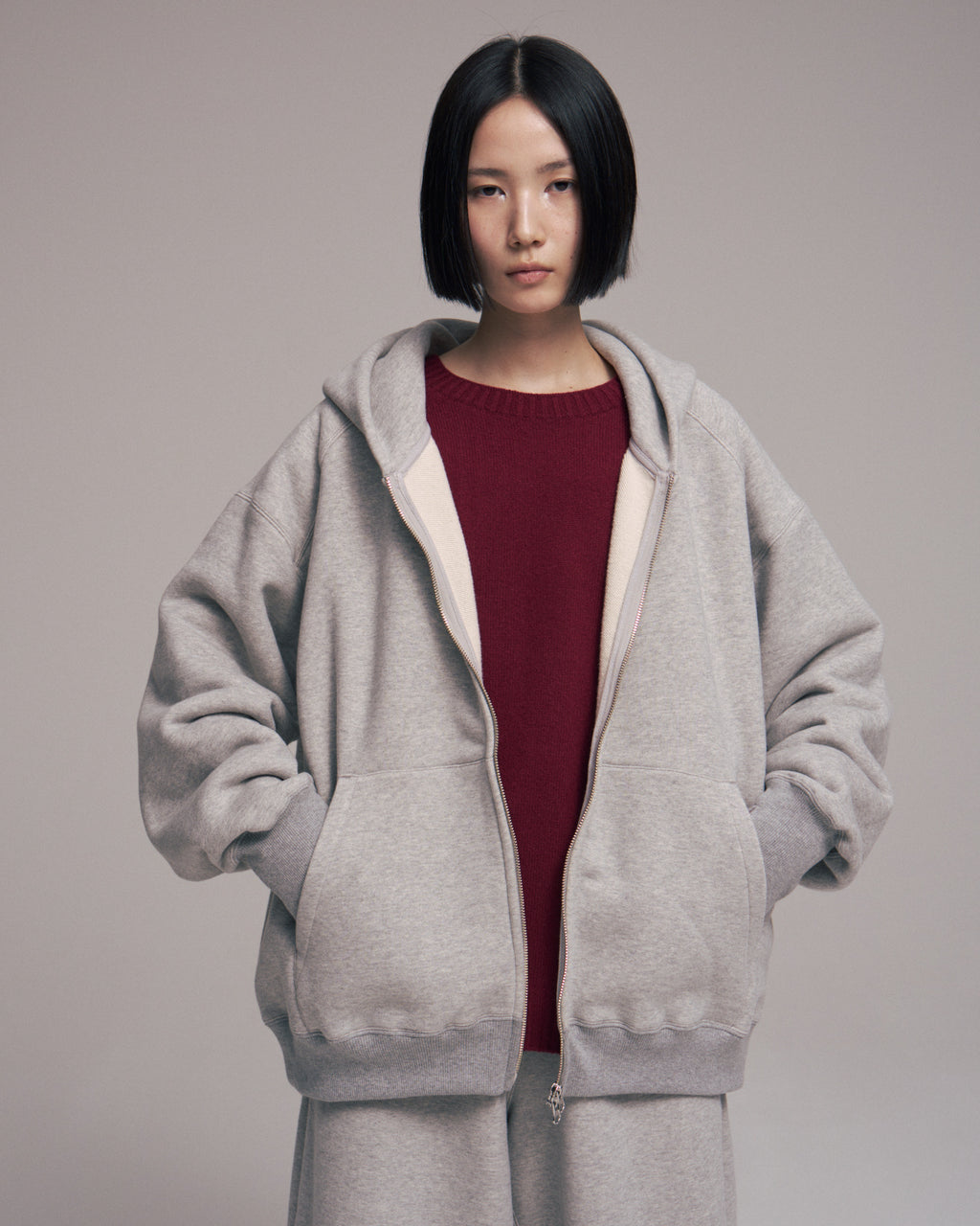 superNova. Oversized Jacquard Sweat Zip Hoodie / Gray