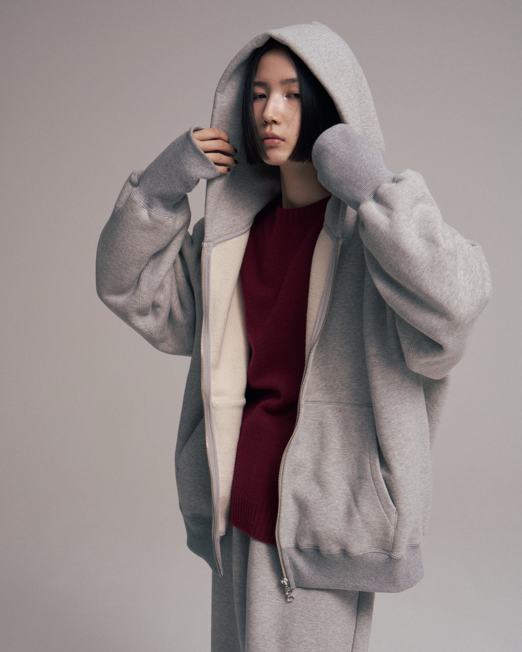 superNova. Oversized Jacquard Sweat Zip Hoodie / Gray