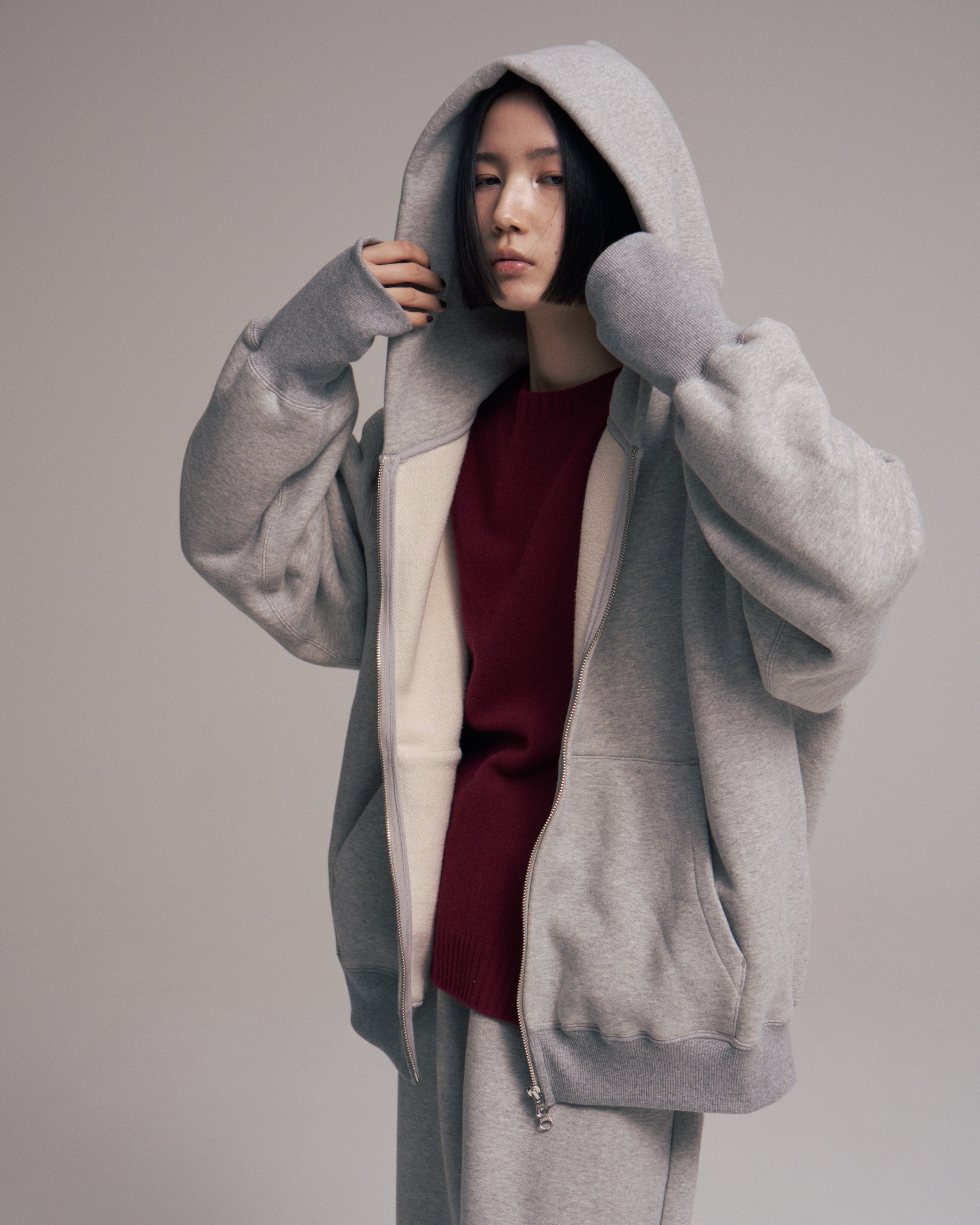 superNova. Oversized Jacquard Sweat Zip Hoodie / Gray