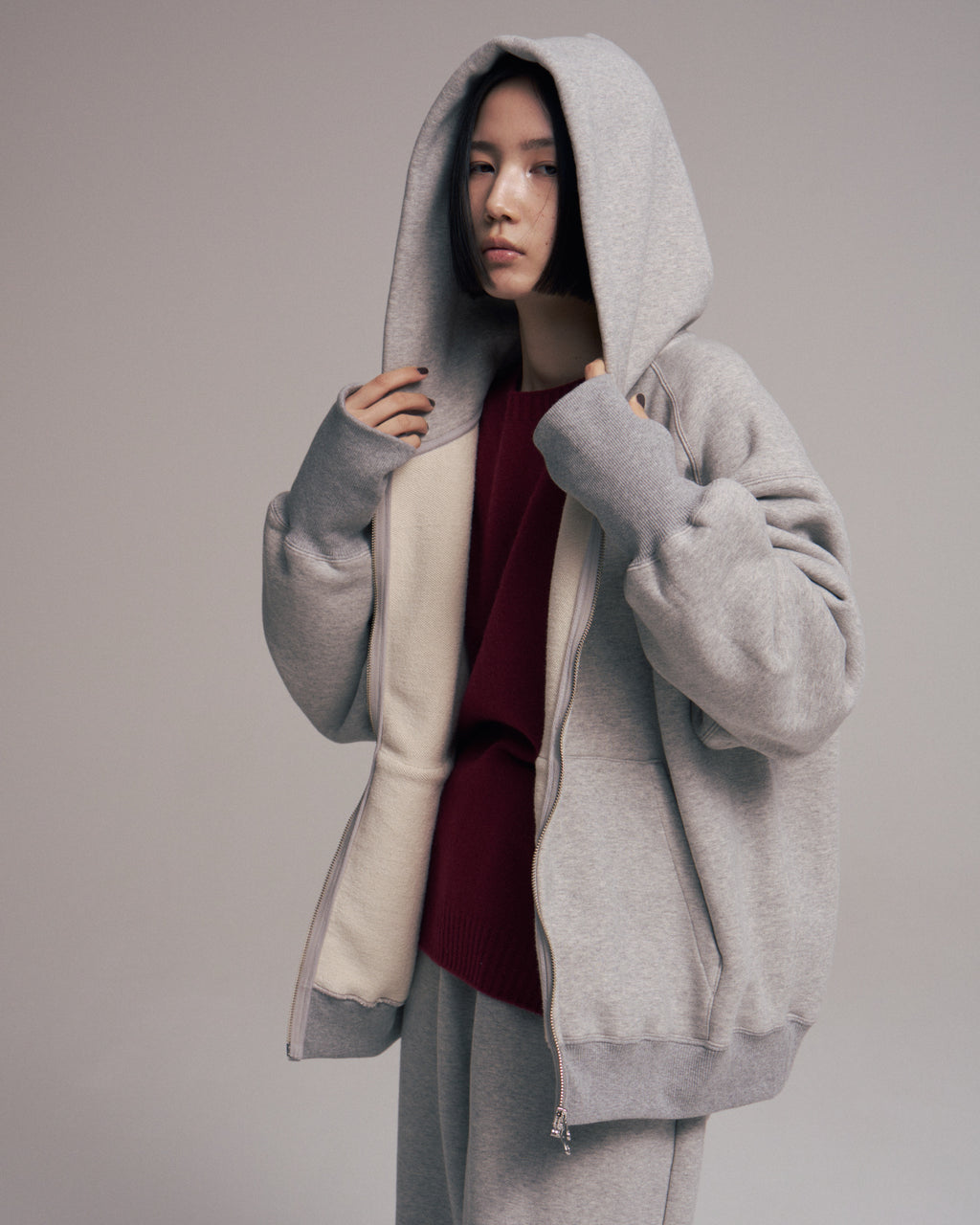 superNova. Oversized Jacquard Sweat Zip Hoodie / Gray