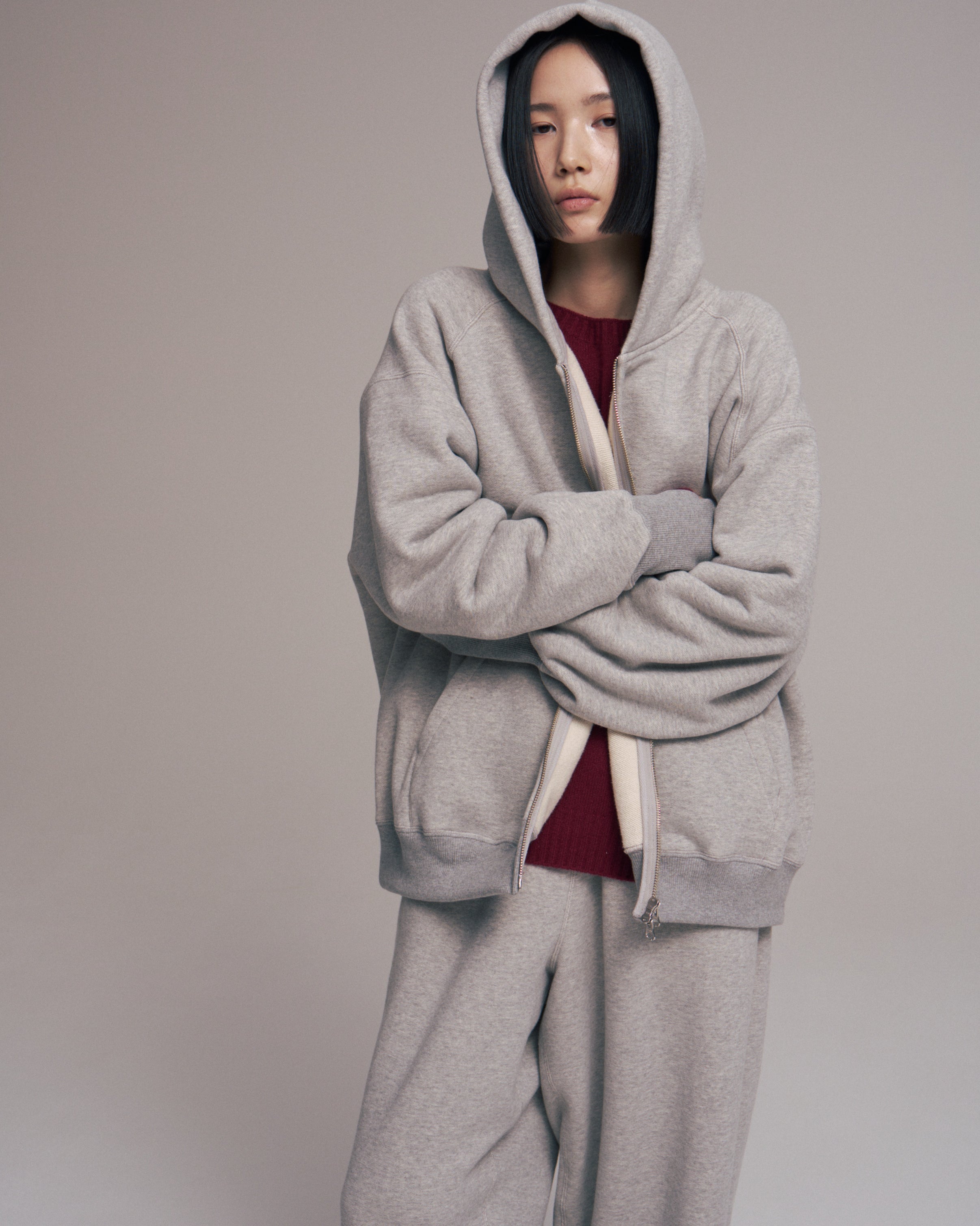 superNova. Oversized Jacquard Sweat Zip Hoodie / Gray