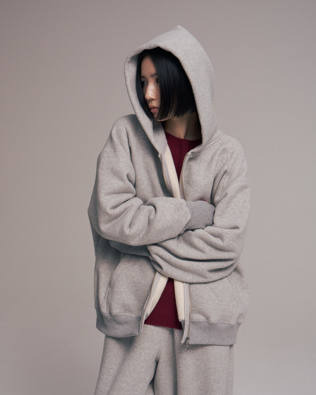 superNova. Oversized Jacquard Sweat Zip Hoodie / Gray