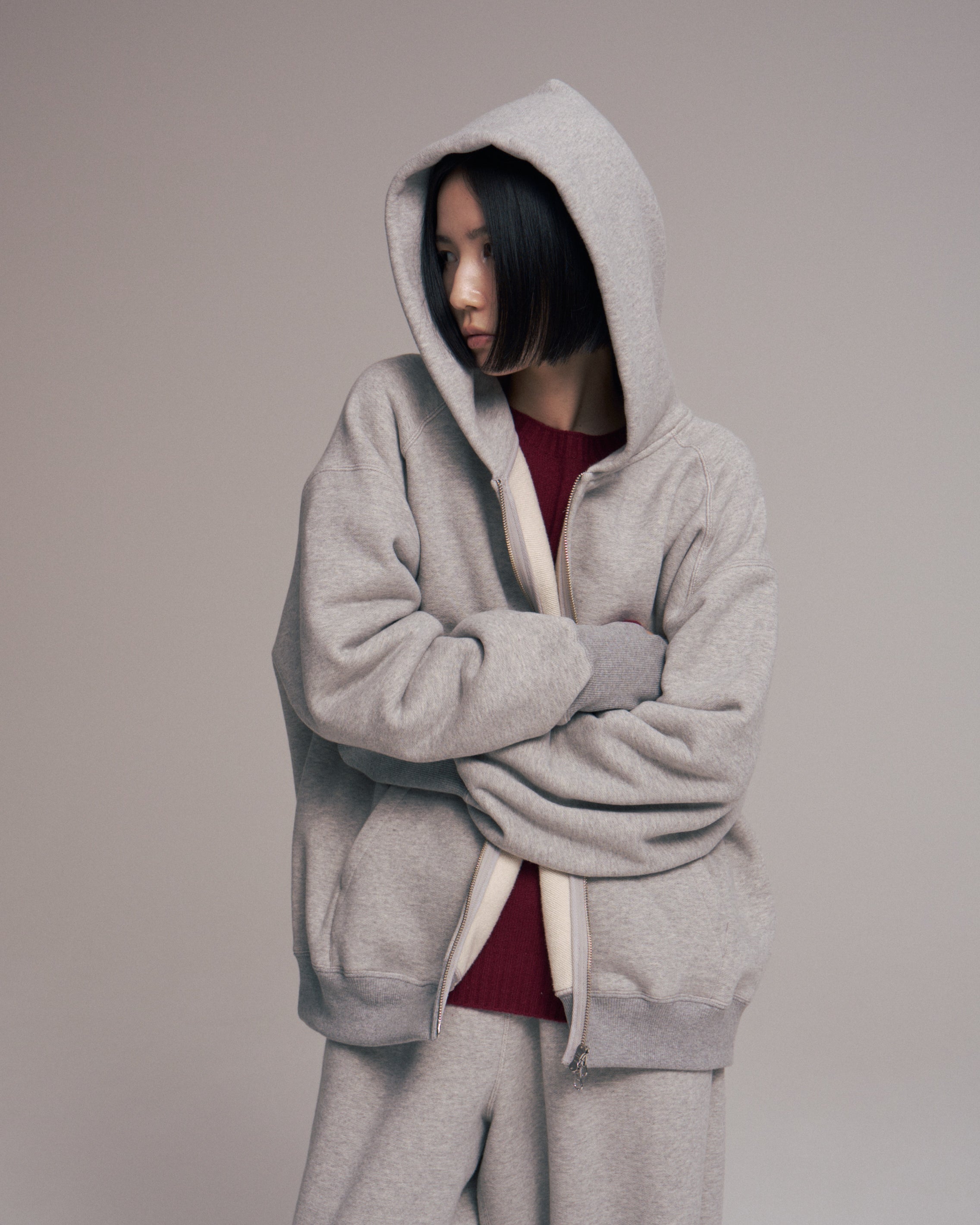 superNova. Oversized Jacquard Sweat Zip Hoodie / Gray