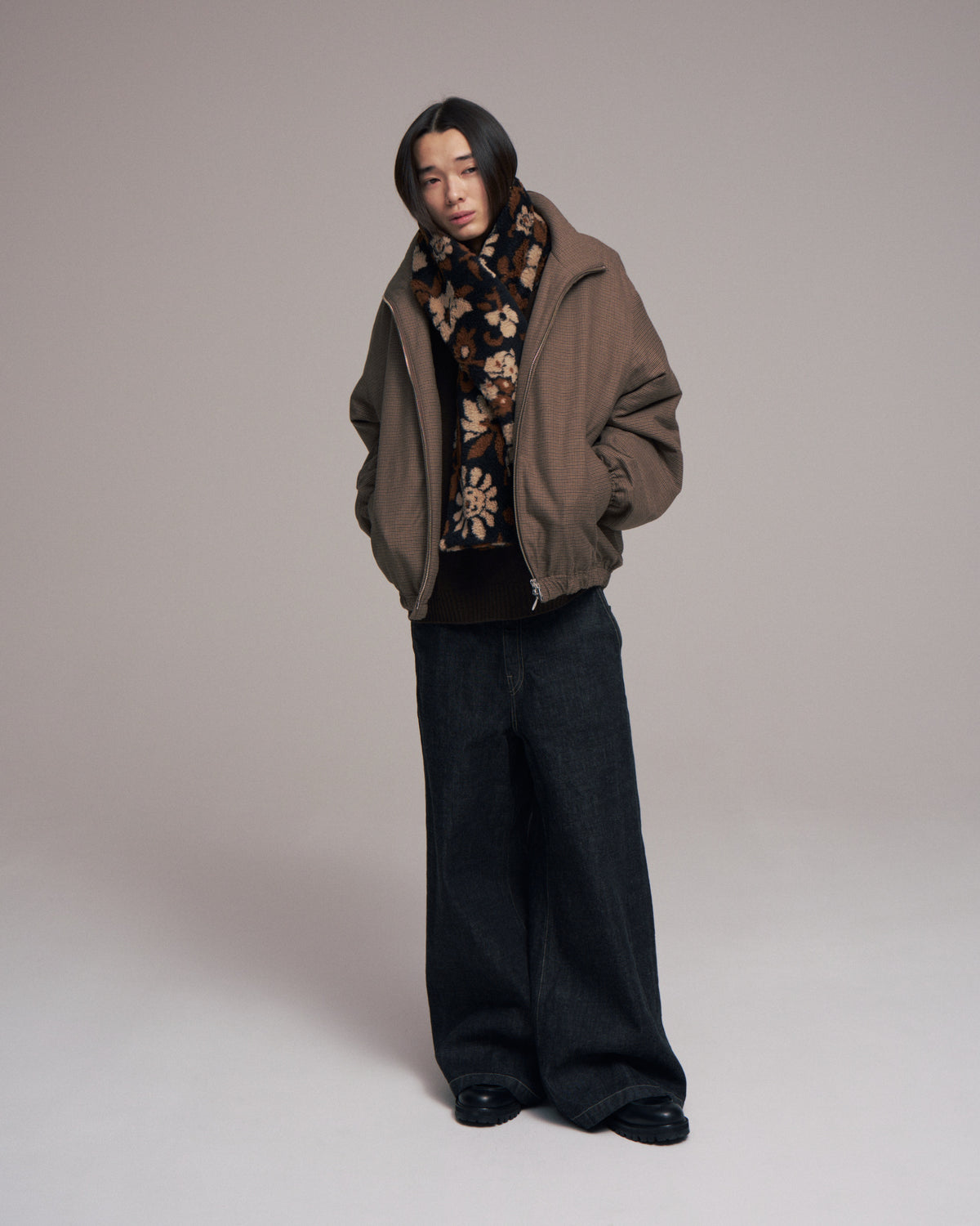 【LAST1】superNova. Quilted lining track jacket - Gun club check / Brown
