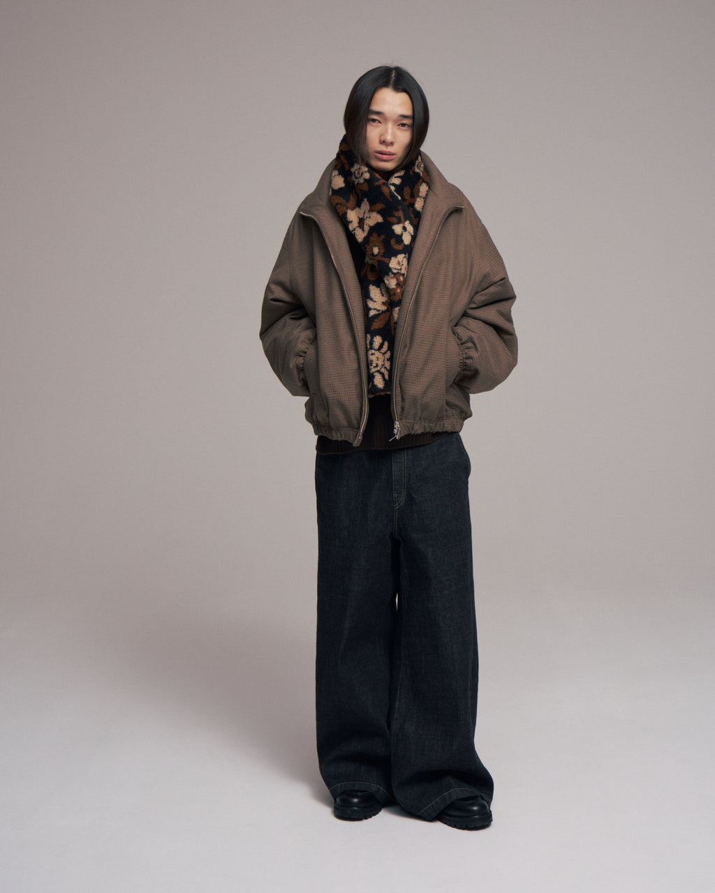 【LAST1】superNova. Quilted lining track jacket - Gun club check / Brown