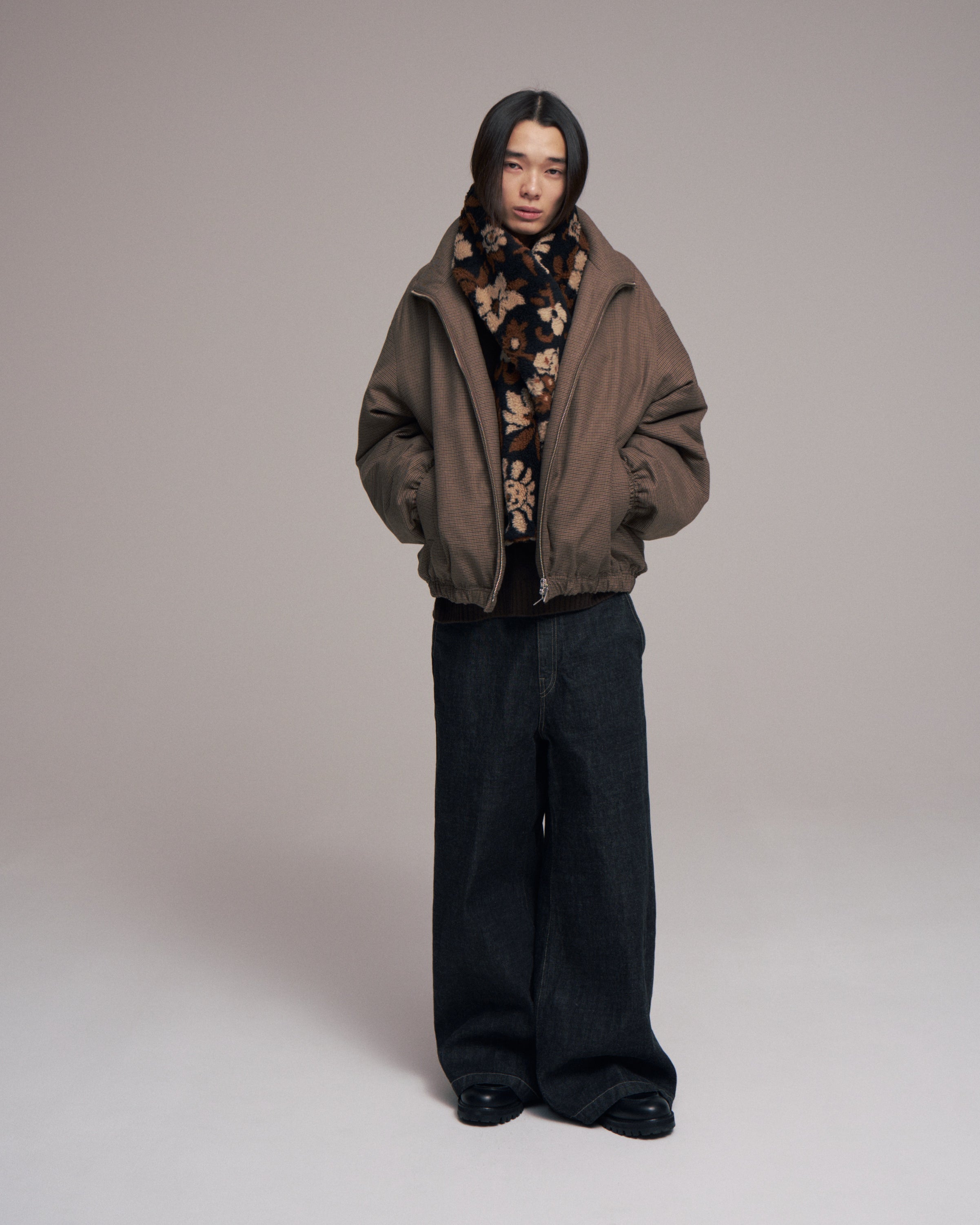 【LAST1】superNova. Quilted lining track jacket - Gun club check / Brown