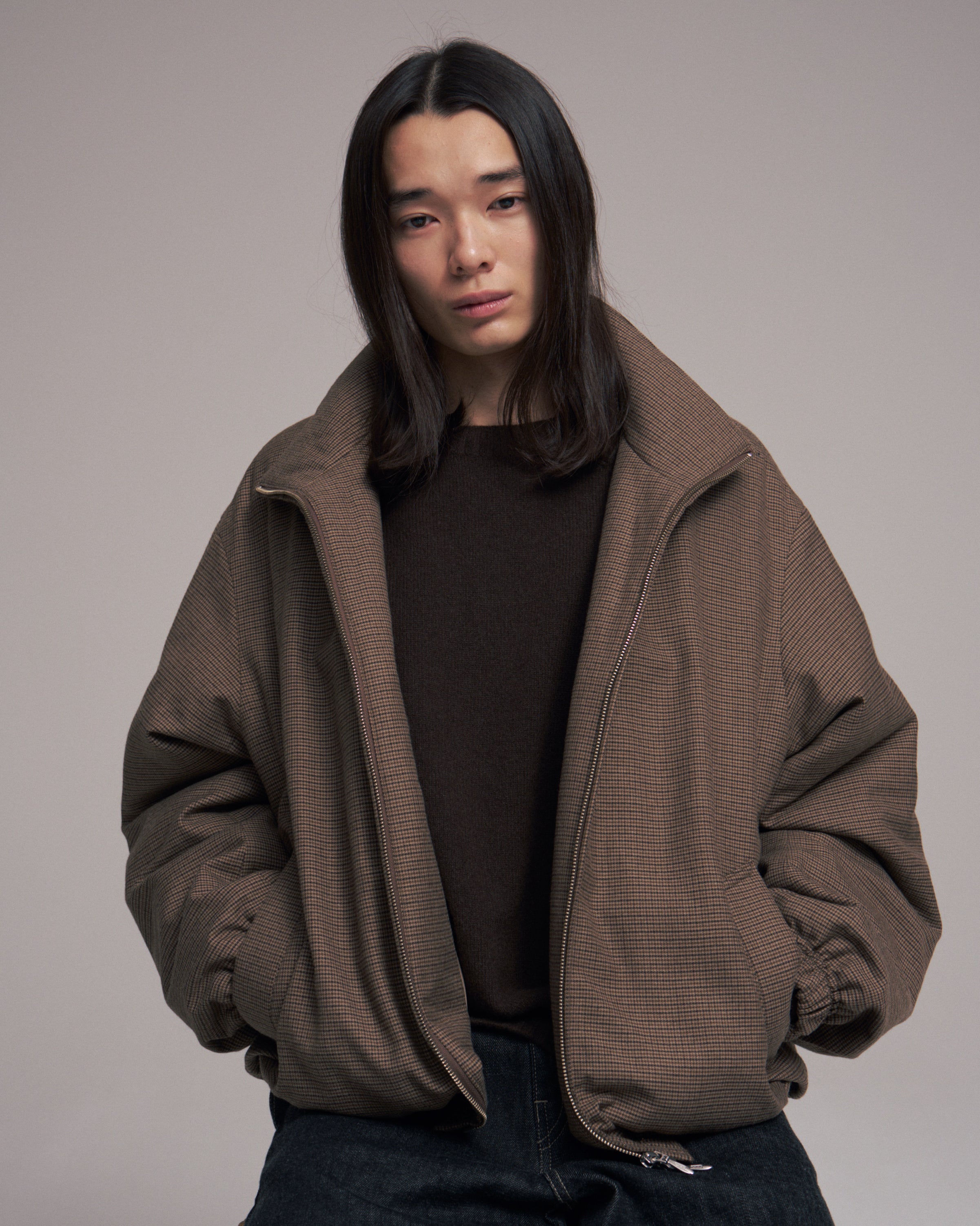【LAST1】superNova. Quilted lining track jacket - Gun club check / Brown