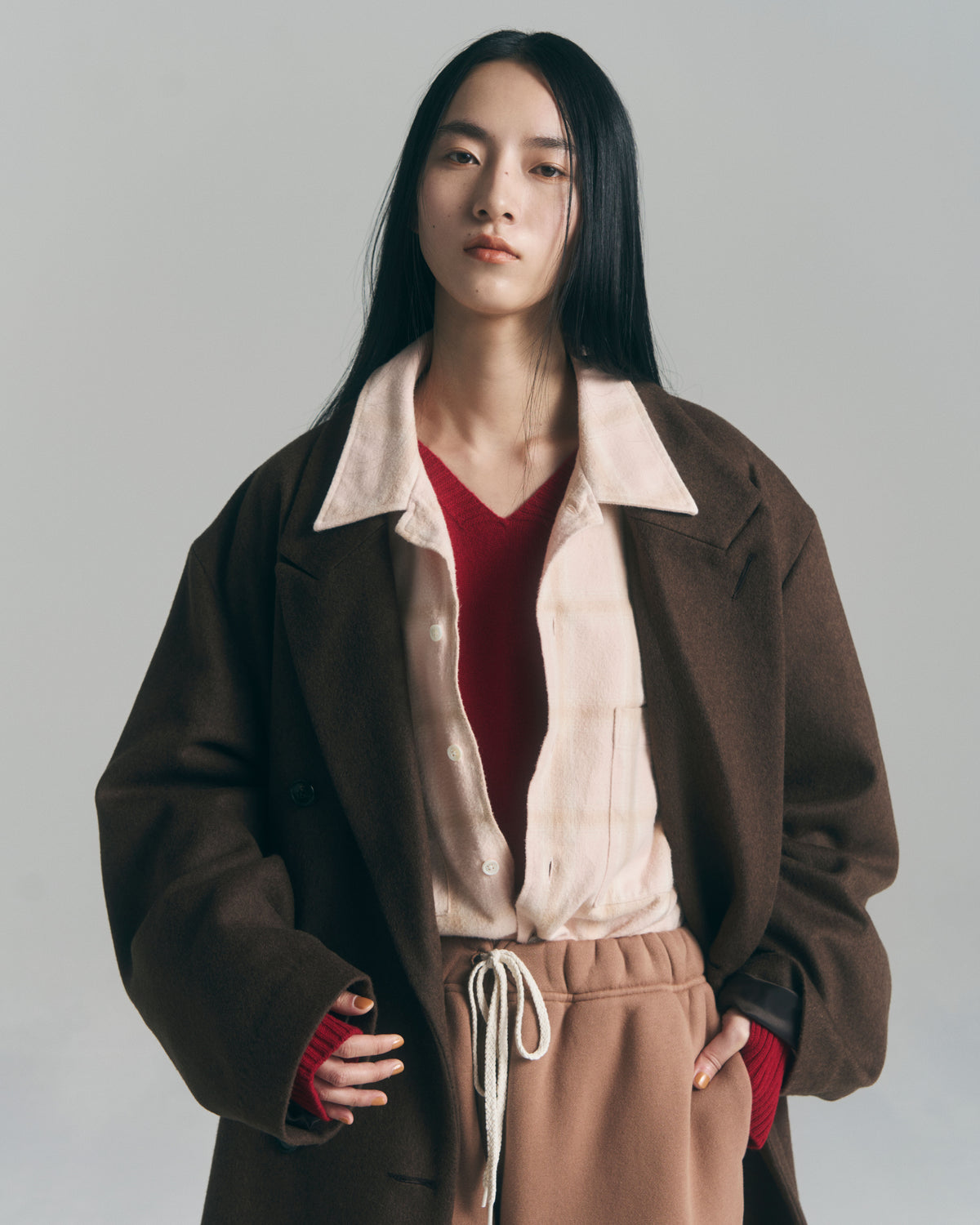 10月中発送予定 superNova. Melton Double-Breasted Peak Lapel Overcoat / Brown