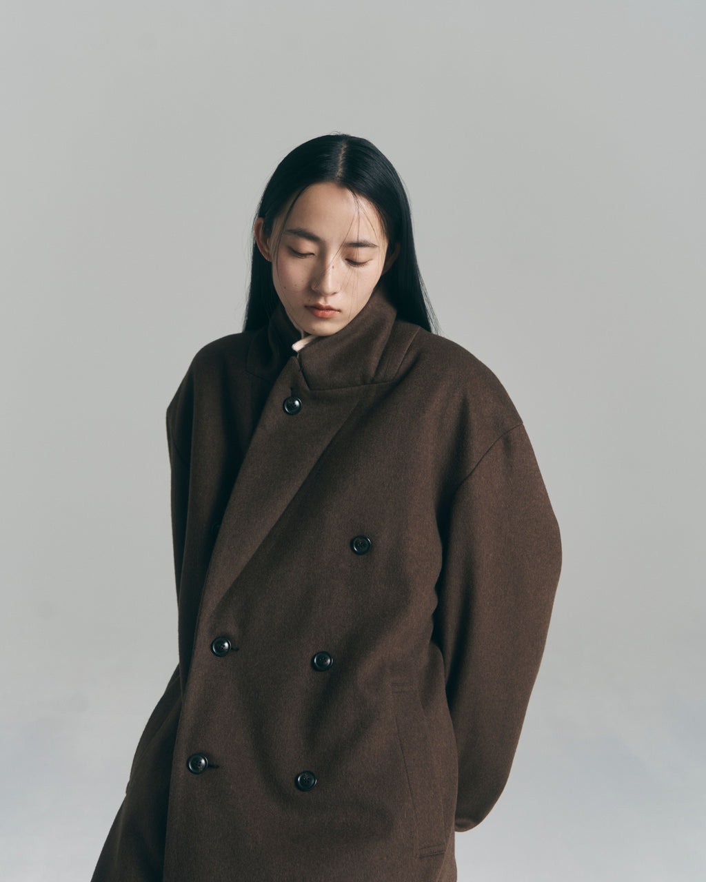 10月中発送予定 superNova. Melton Double-Breasted Peak Lapel Overcoat / Brown