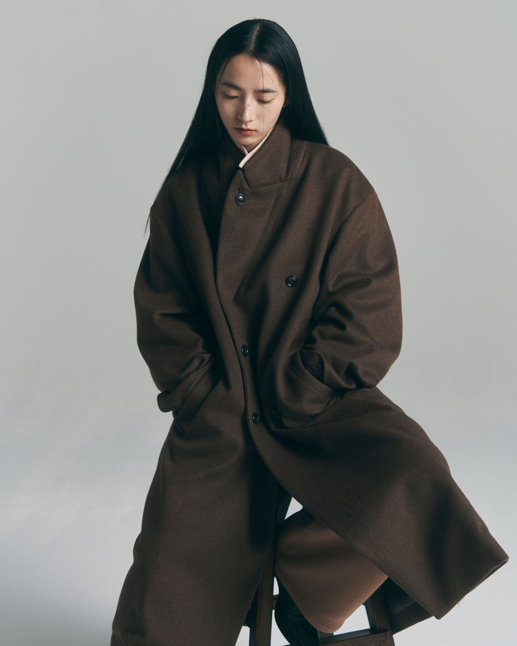 10月中発送予定 superNova. Melton Double-Breasted Peak Lapel Overcoat / Brown