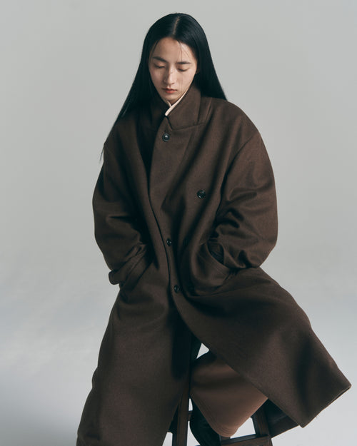 10月中発送予定 superNova. Melton Double-Breasted Peak Lapel Overcoat / Brown