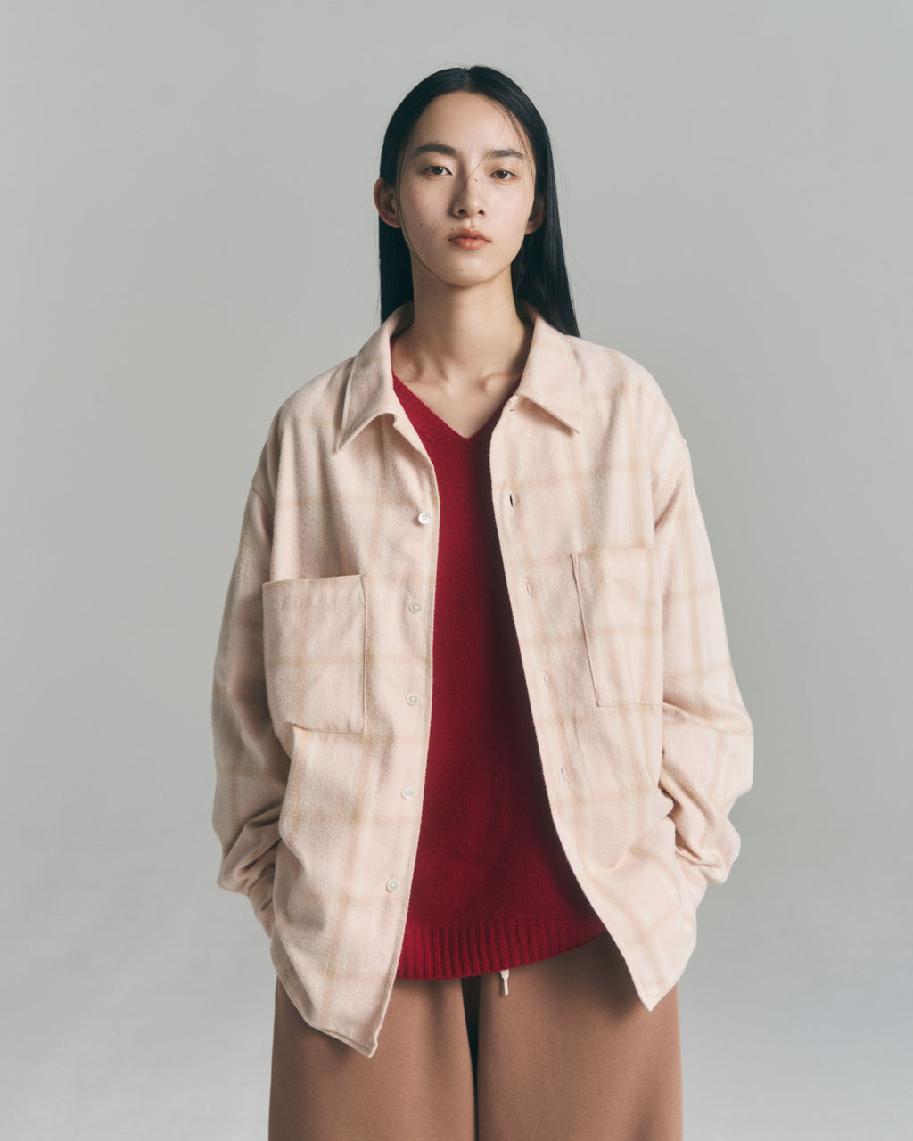 9月中発送予定 superNova. Ombre Check Flannel Shirt / Pink