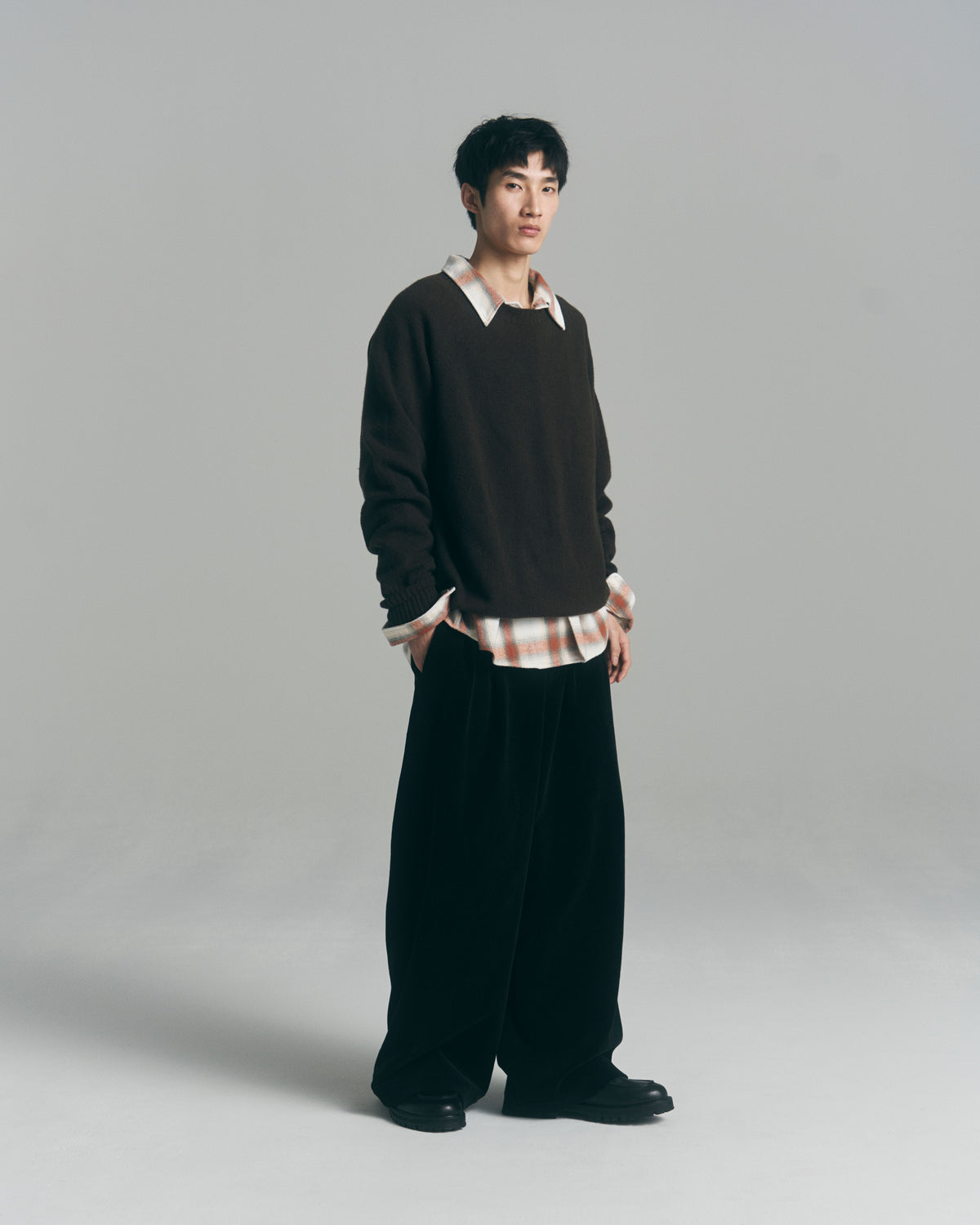 9月中発送予定 superNova. Ombre Check Flannel Shirt / White×Orange