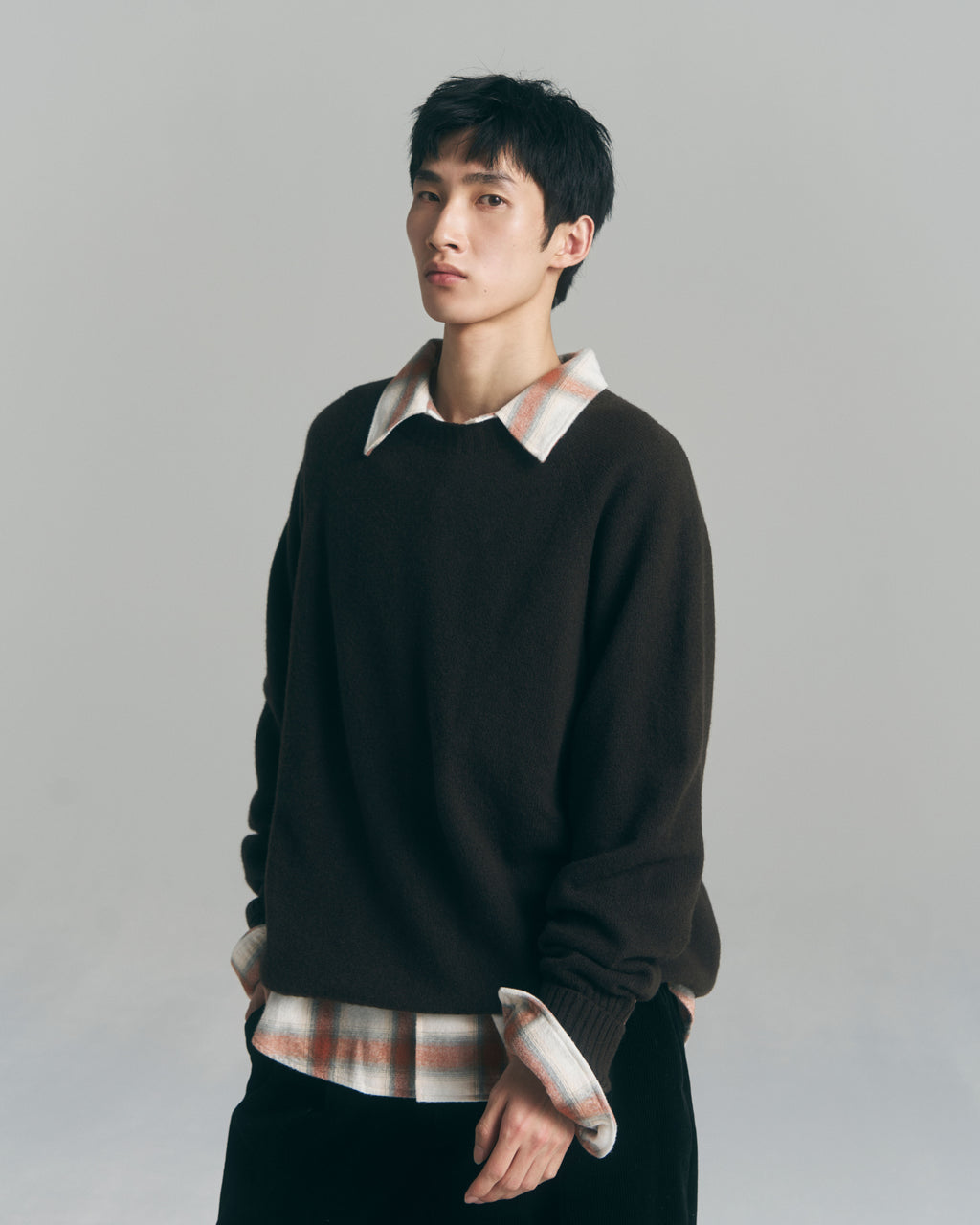 9月中発送予定 superNova. Ombre Check Flannel Shirt / White×Orange