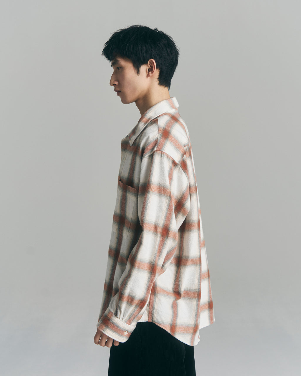 9月中発送予定 superNova. Ombre Check Flannel Shirt / White×Orange