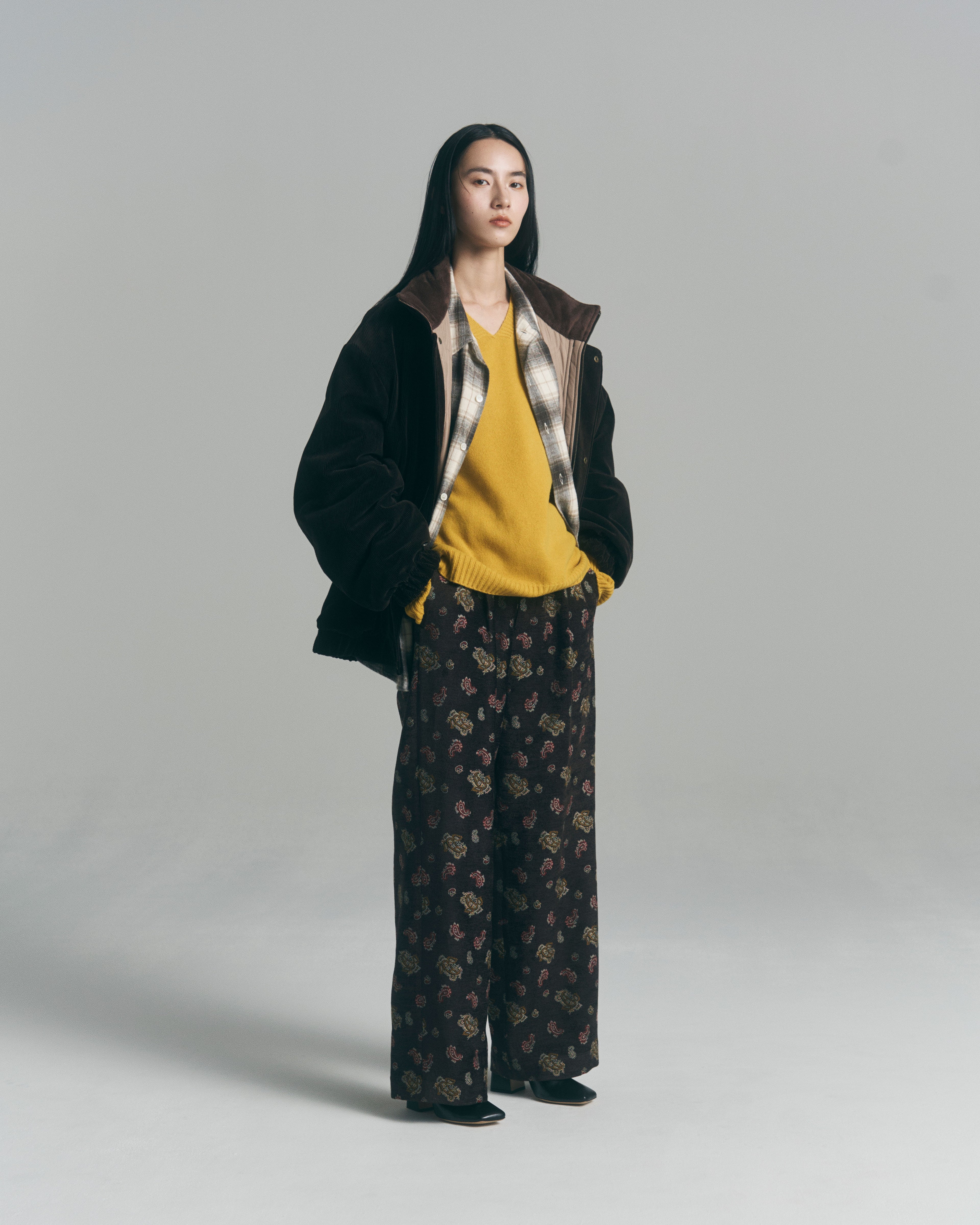 superNova. Velvet Jacquard Wide Utility Trousers / Brown paisley