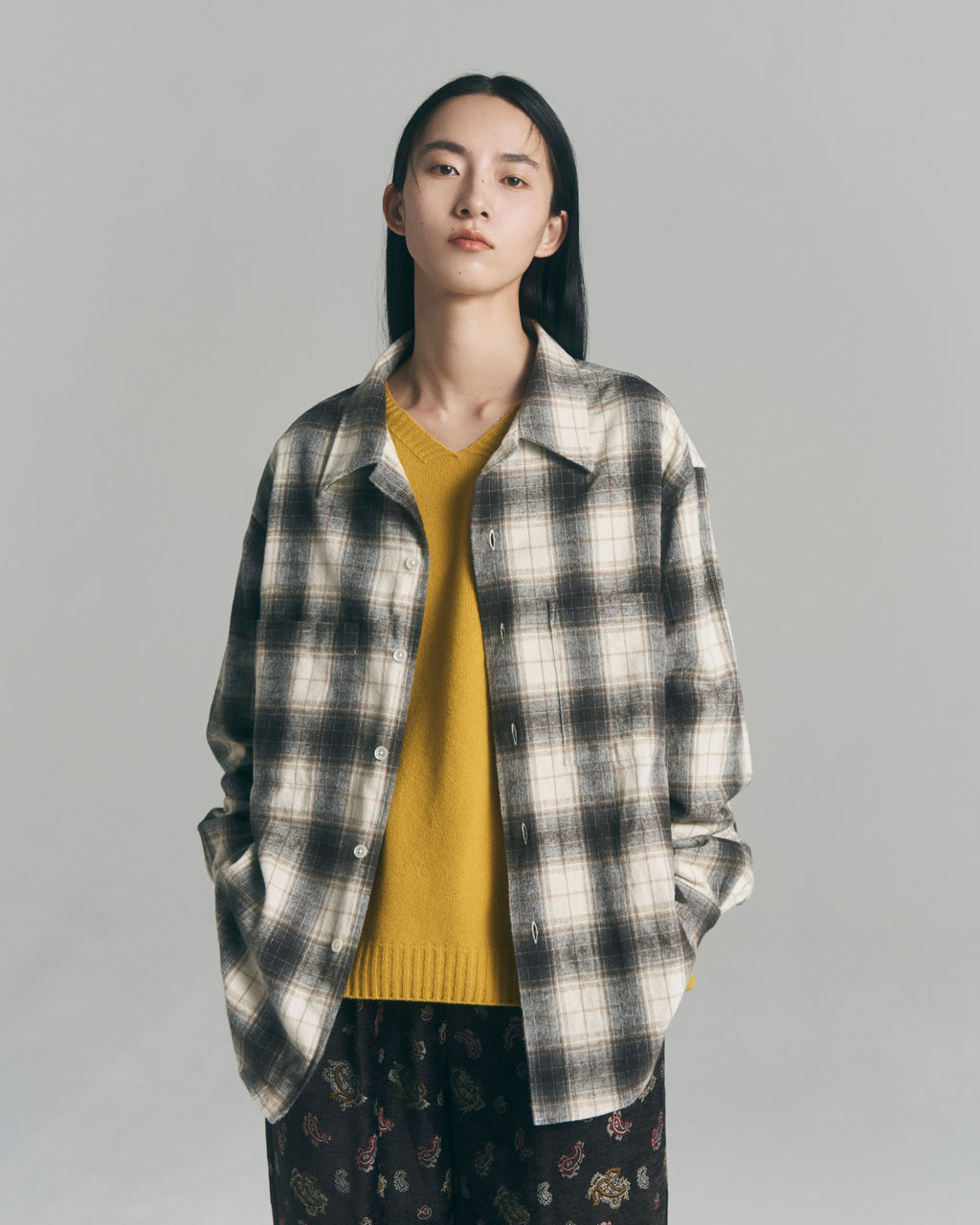 9月中発送予定 superNova. Ombre Check Flannel Shirt / Natural×Brown