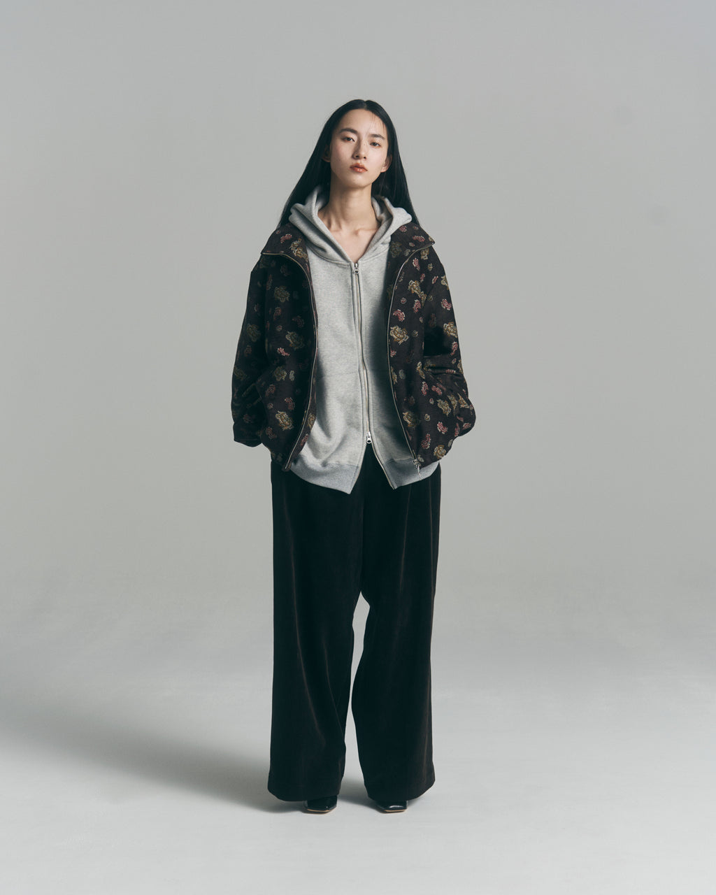 superNova. Oversized Jacquard Sweat Zip Hoodie / Gray