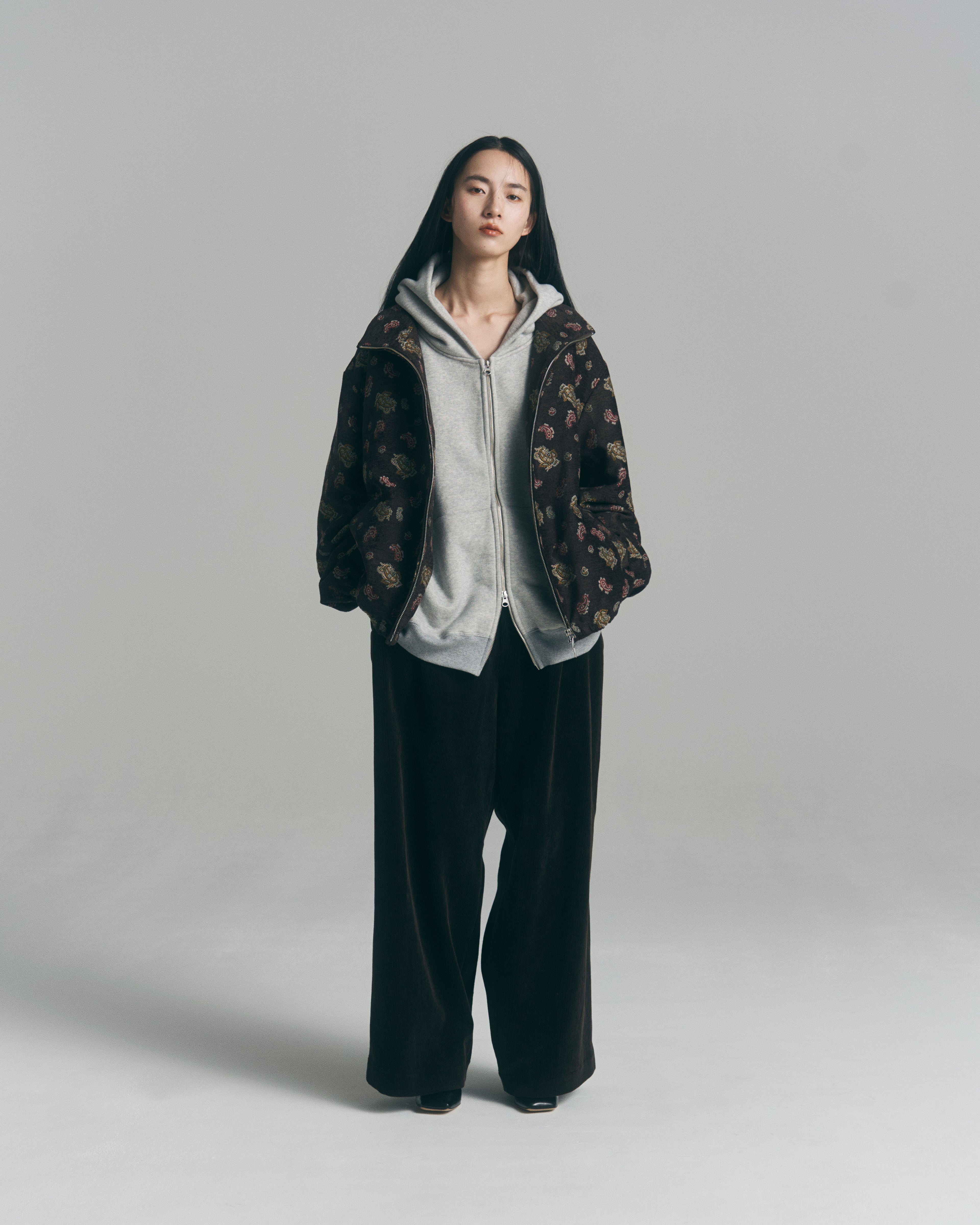 superNova. Oversized Jacquard Sweat Zip Hoodie / Gray