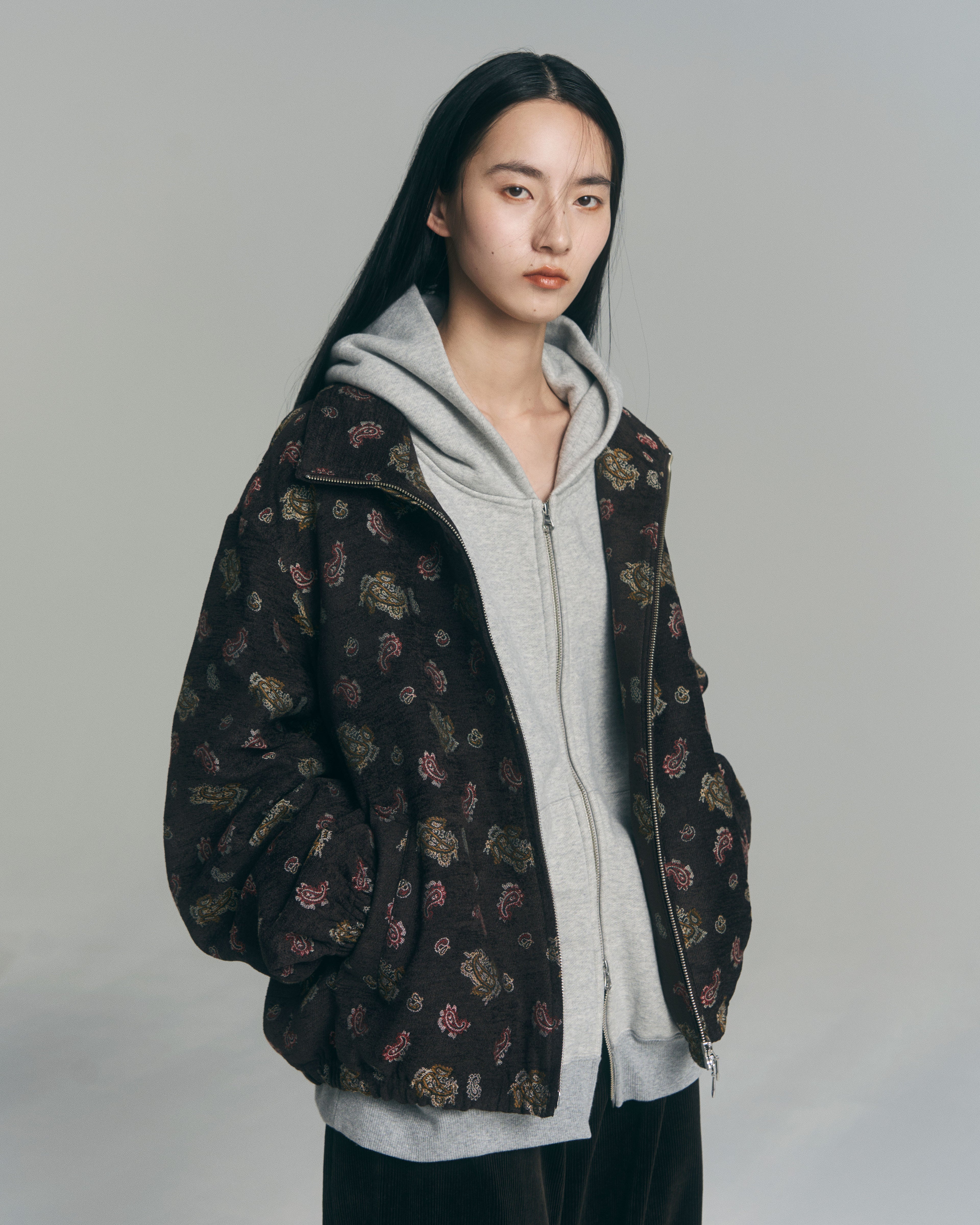 superNova. Oversized Jacquard Sweat Zip Hoodie / Gray