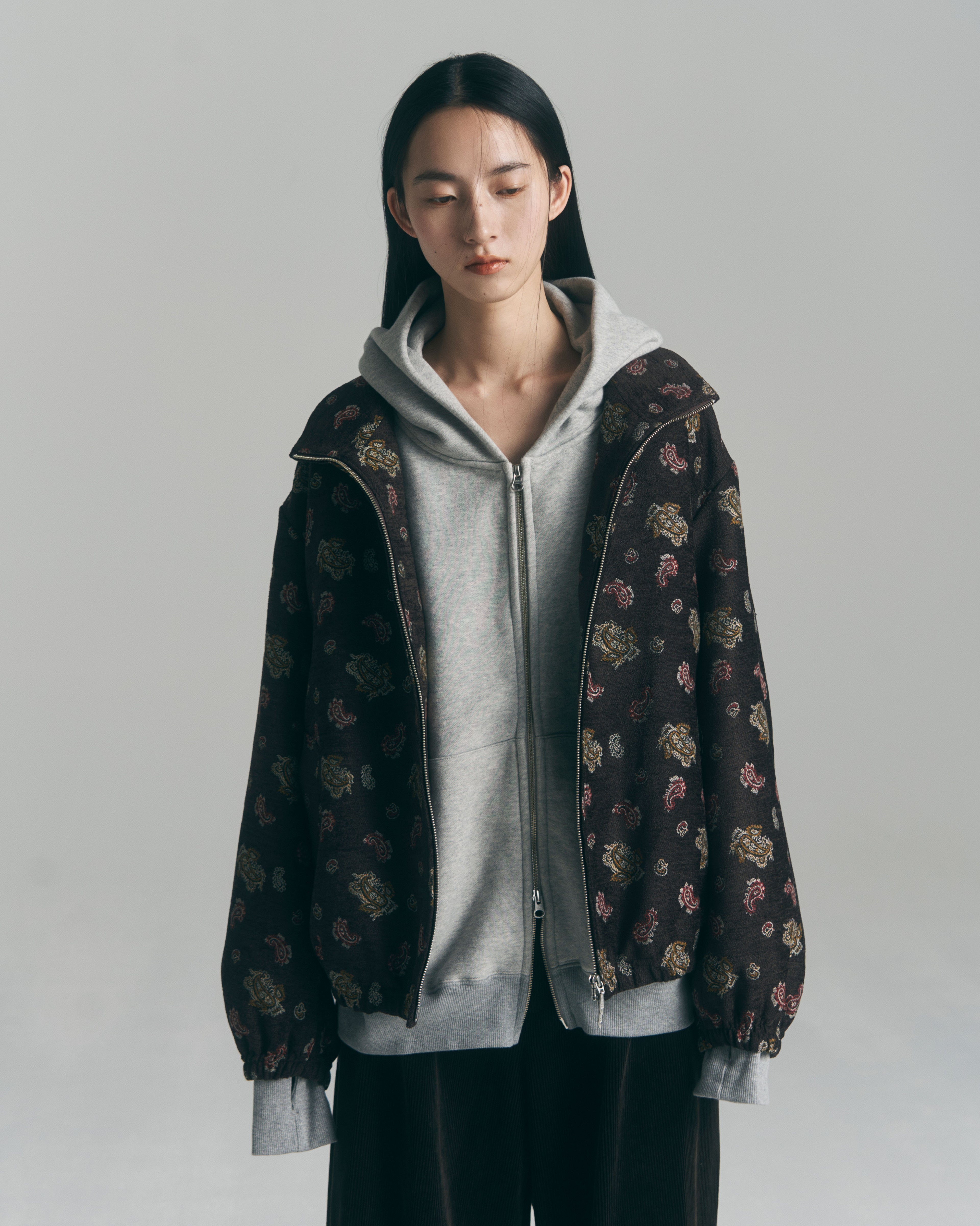 superNova. Oversized Jacquard Sweat Zip Hoodie / Gray
