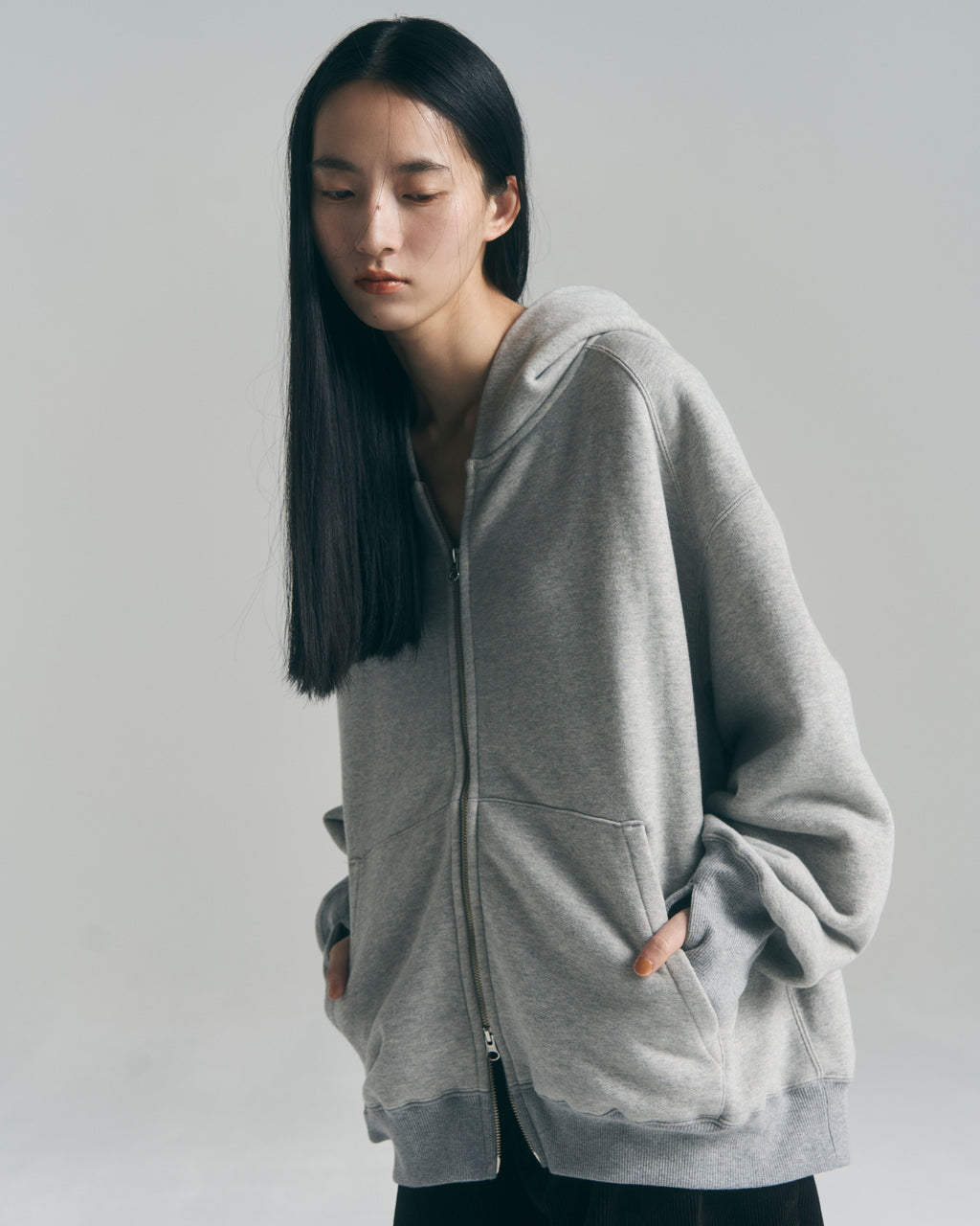 superNova. Oversized Jacquard Sweat Zip Hoodie / Gray