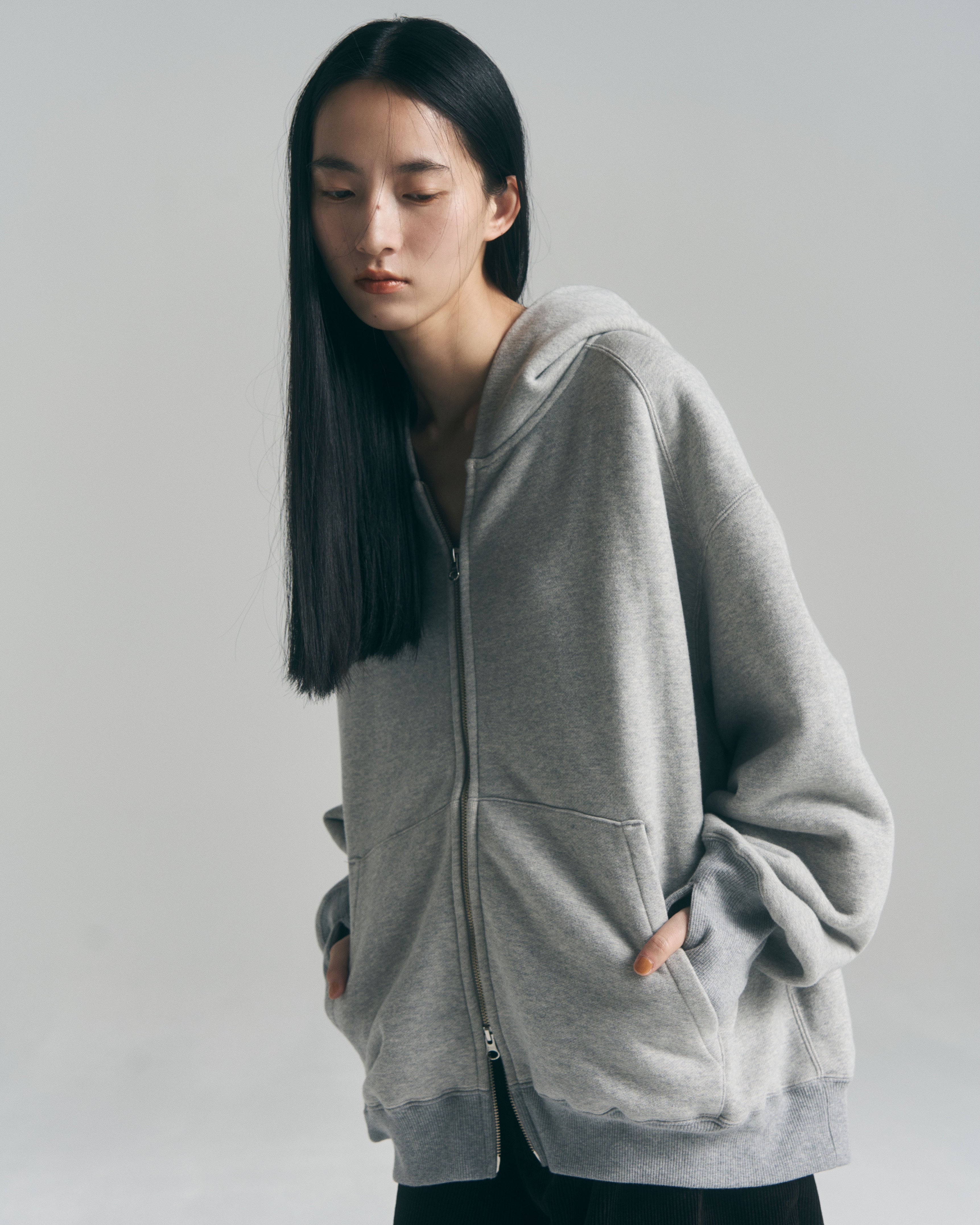 superNova. Oversized Jacquard Sweat Zip Hoodie / Gray
