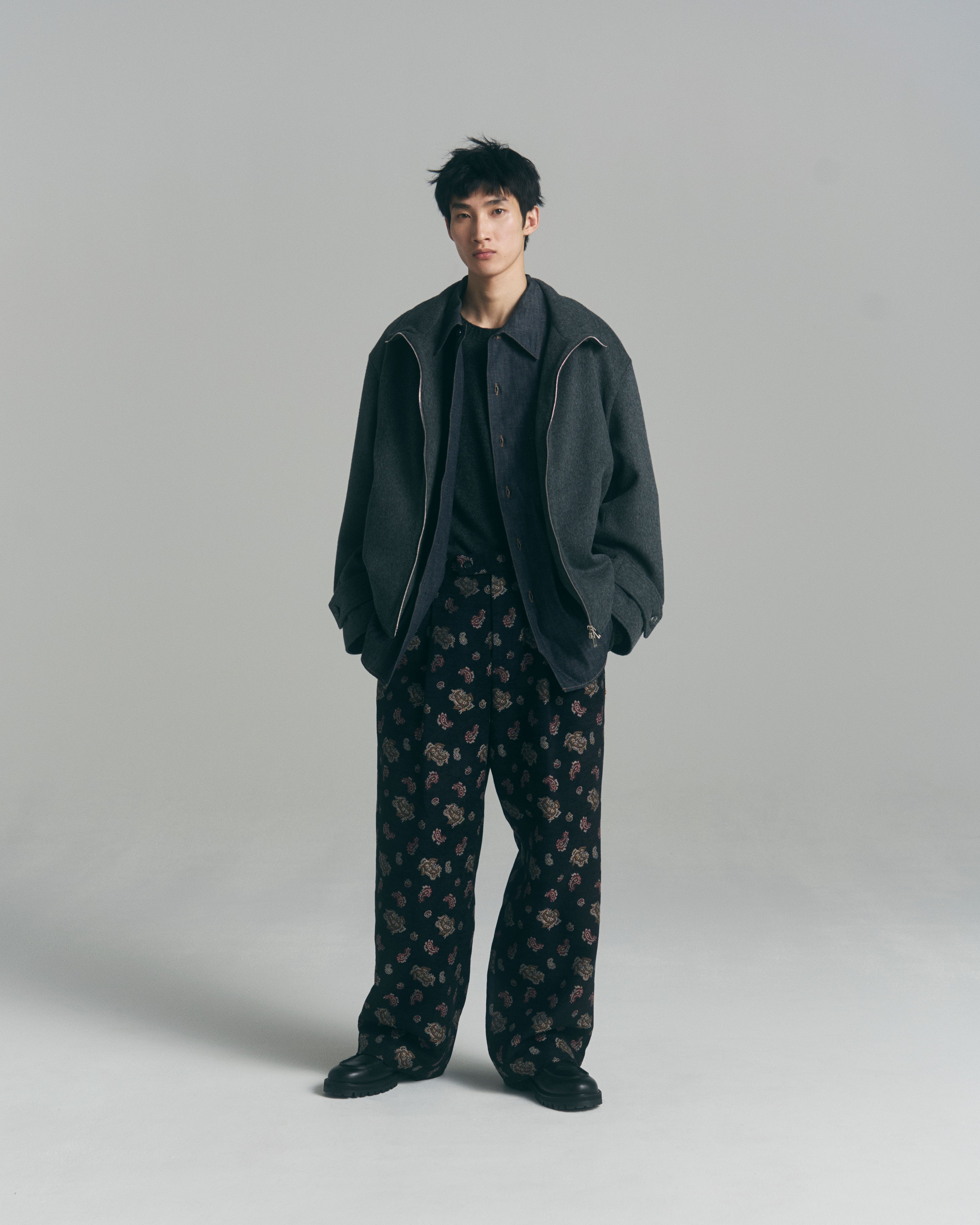 superNova. Velvet Jacquard Wide Utility Trousers / Black paisley