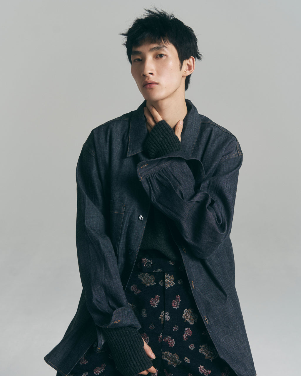 10月中発送予定 superNova. Melton Stand Collar Zip Jacket / Charcoal