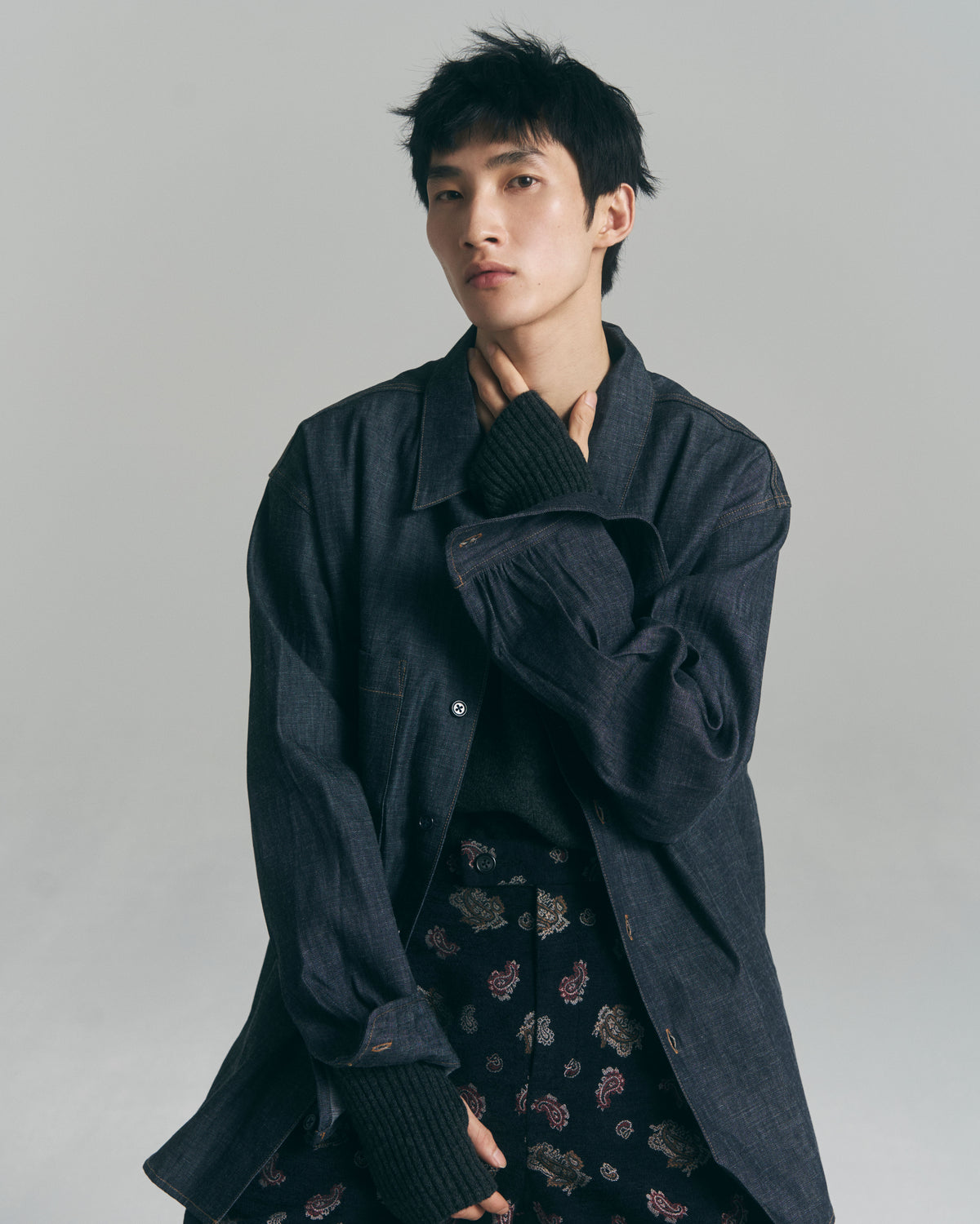 10月中発送予定 superNova. Melton Stand Collar Zip Jacket / Charcoal