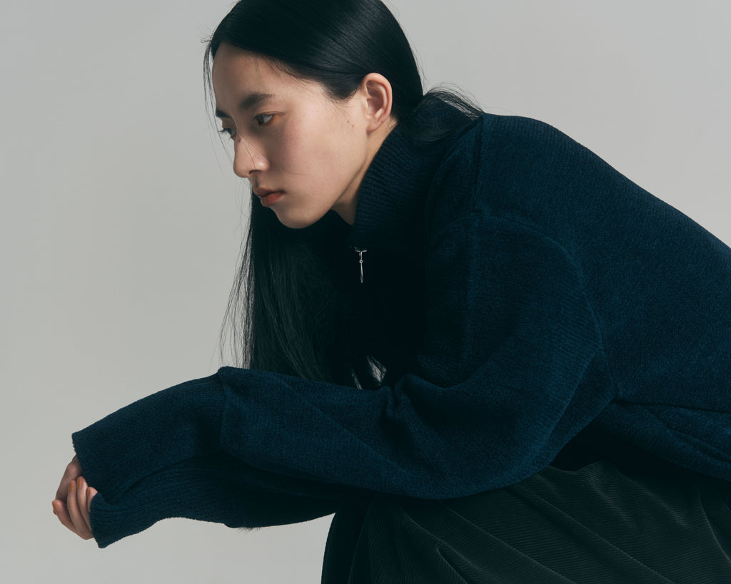9月中発送予定 superNova. Velvet Drivers Knit Jacket / Navy
